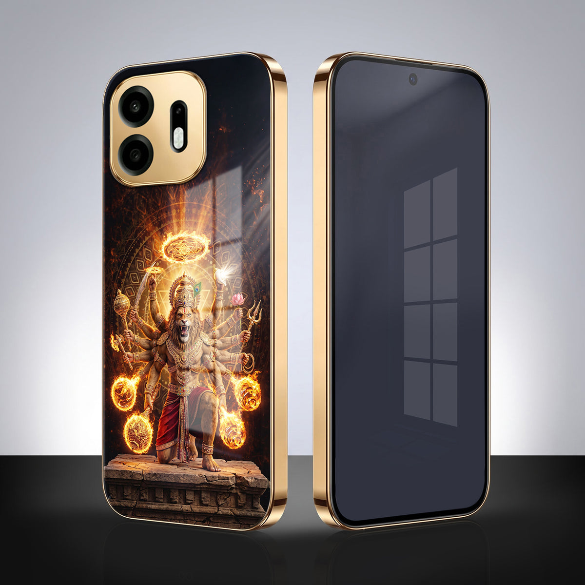OnePlus N6 5G Lord Narasimha Gold Electroplated Glass Phone Back Case