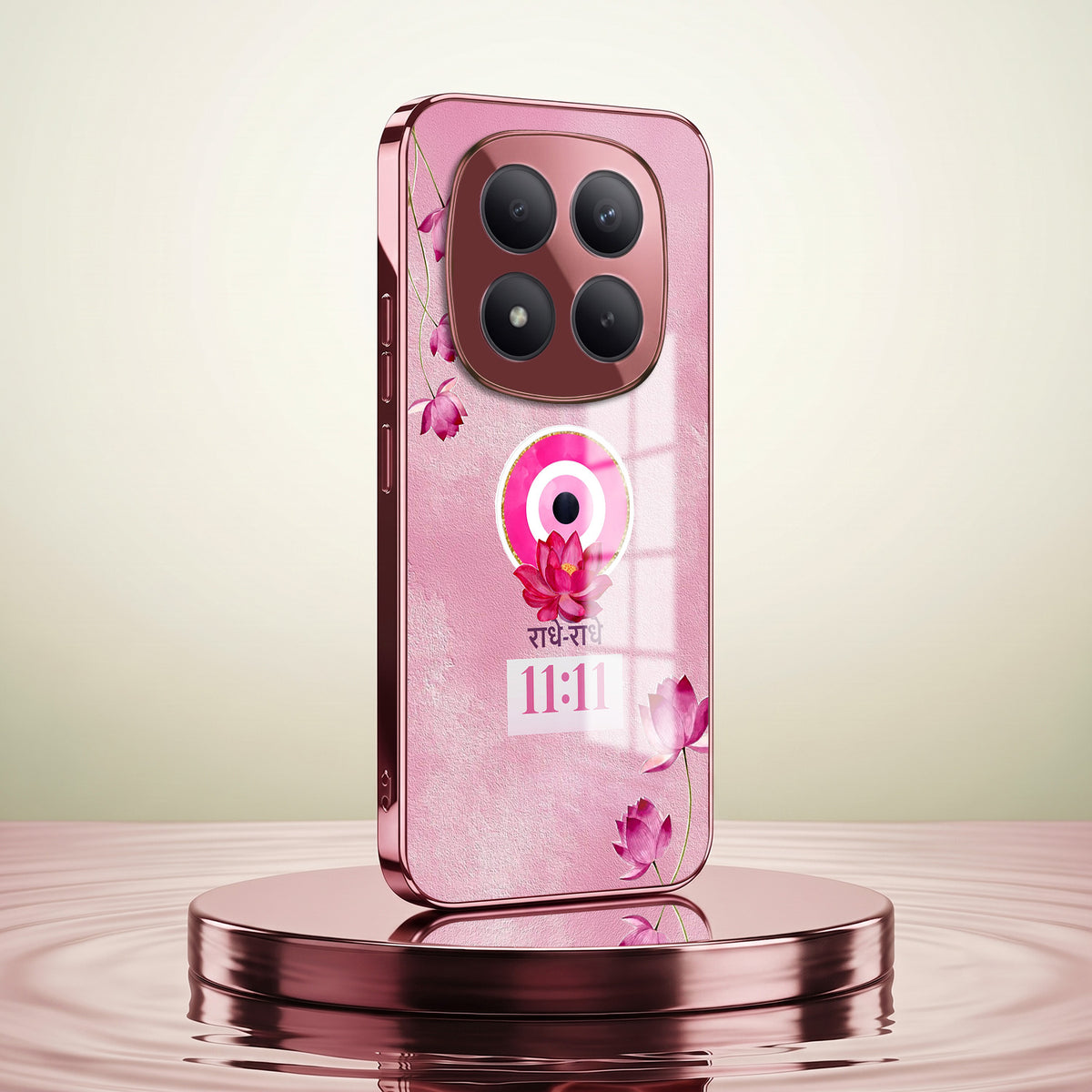 Redmi Note 15 Pro+ 5G Luxury Radhe Radhe 11:11 Pink Electroplated Glass Phone Back Case