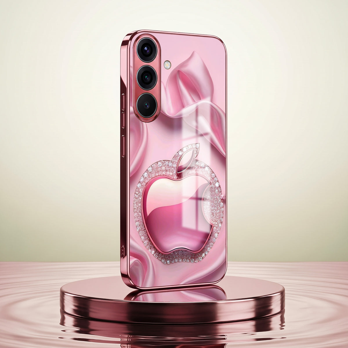 Samsung Galaxy A56 5G Luxury Apple Logo Pink Electroplated Glass Phone Back Case
