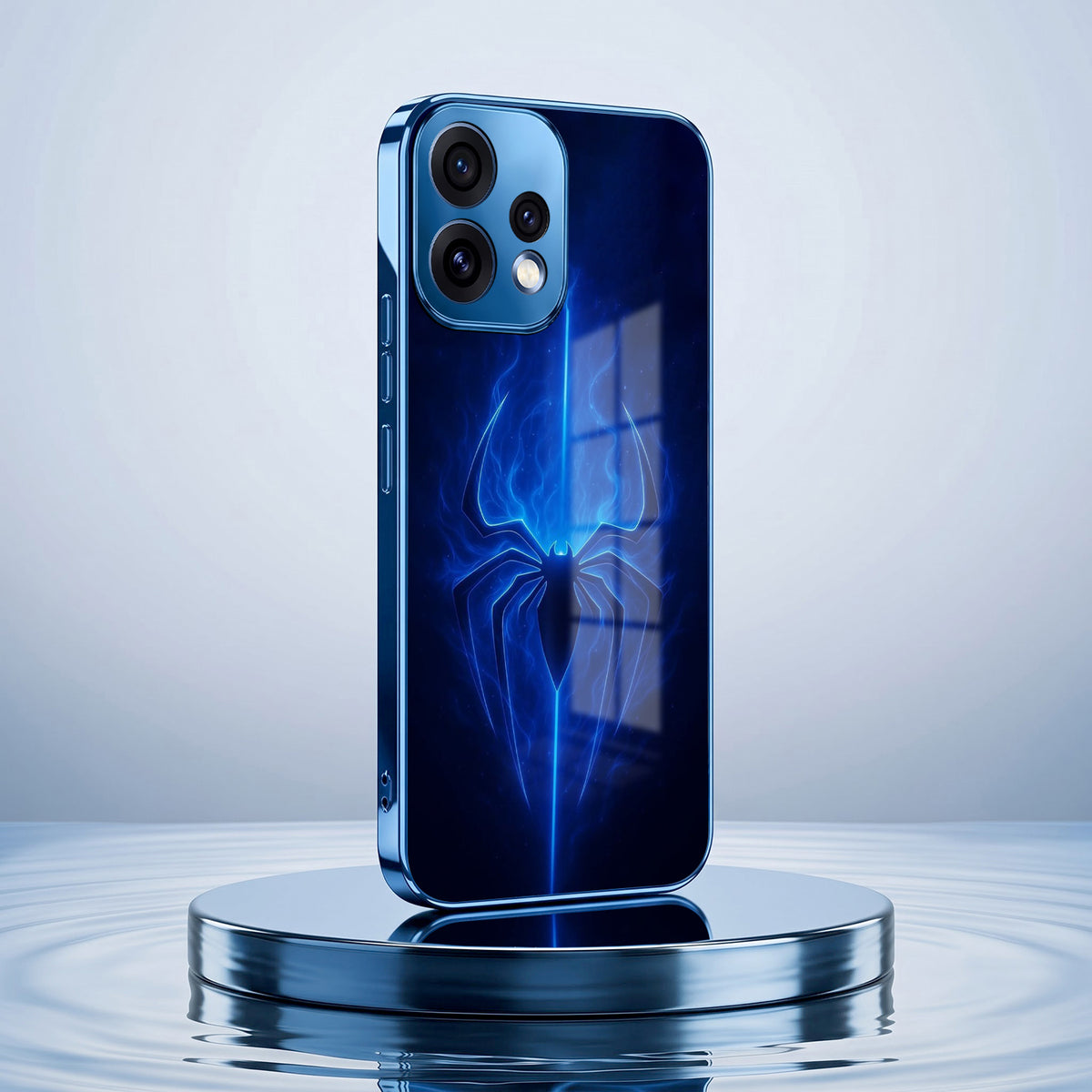 Oppo Reno 15 5G Neon Spider Blue Electroplated Glass Phone Back Case