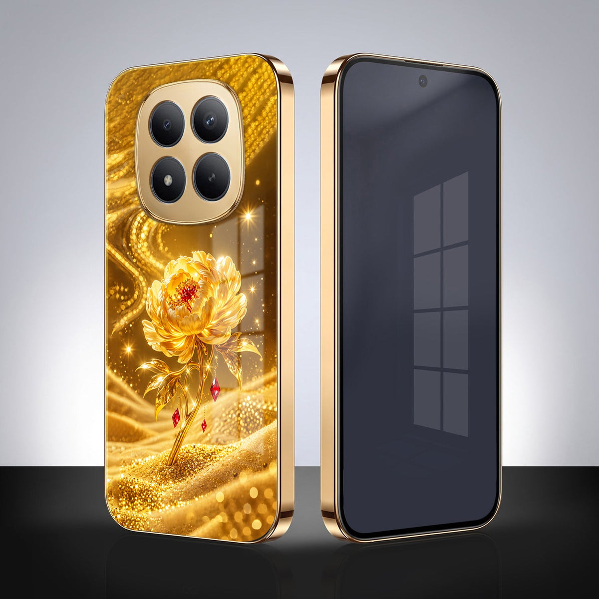 Redmi Note 15 Pro+ 5G Golden Rose Elegance Gold Electroplated Glass Phone Back Case