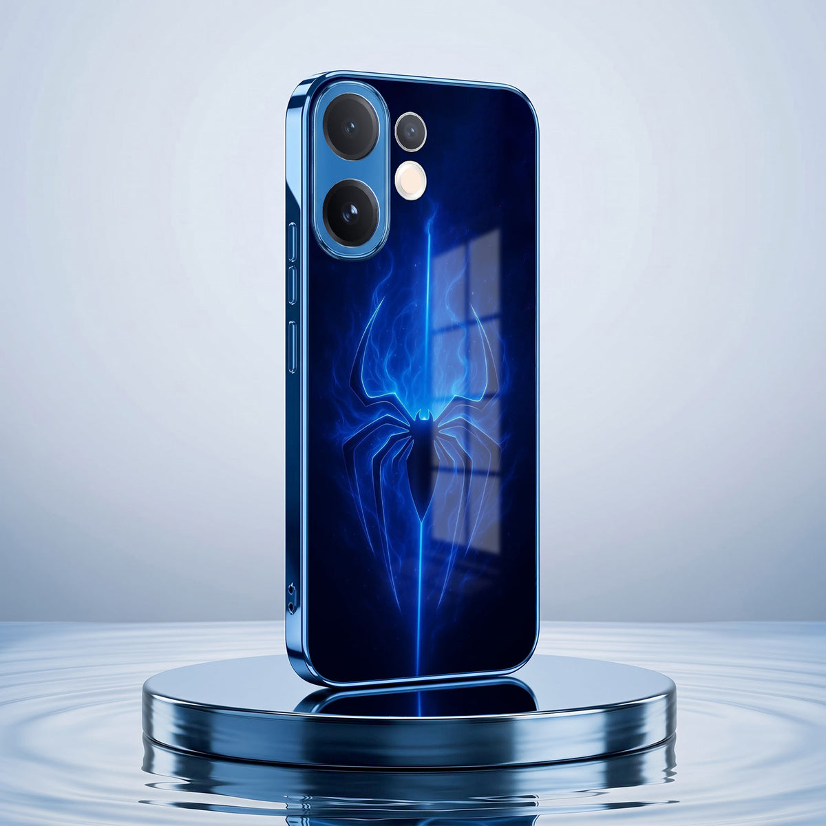 Vivo V60 5G Neon Spider Blue Electroplated Glass Phone Back Case