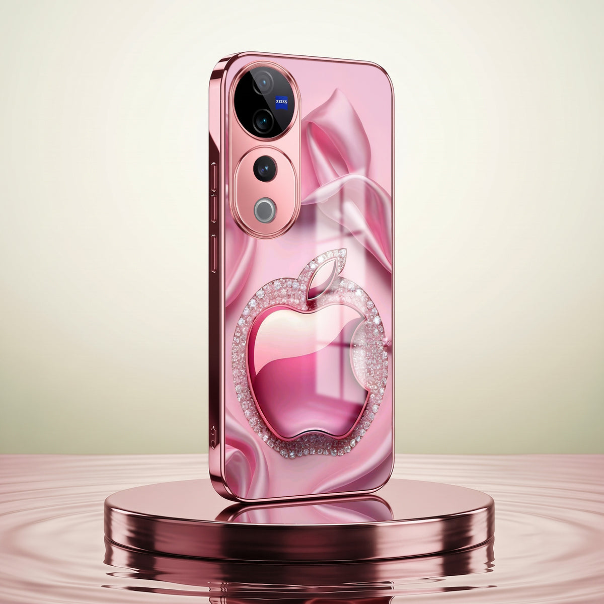 Vivo V40 Pro 5G Luxury Apple Logo Pink Electroplated Glass Phone Back Case