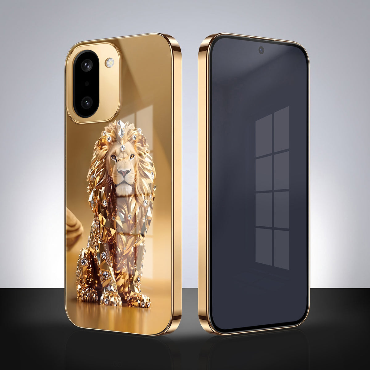 OnePlus 15R 5G Luxury Lion Gold Electroplated Glass Phone Back Case
