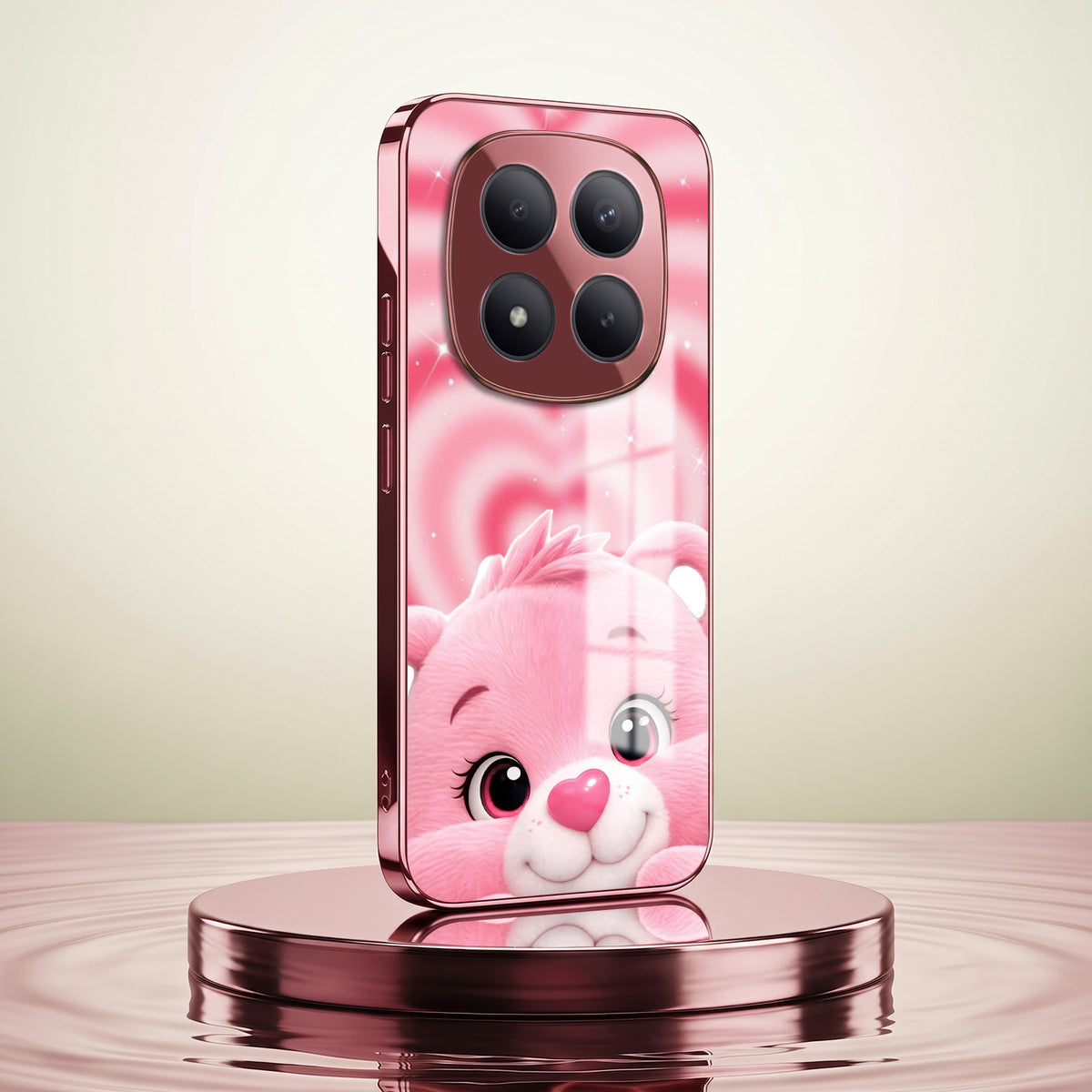 Redmi Note 15 Pro+ 5G Luxury Cute Teddy Pink Electroplated Glass Phone Back Case