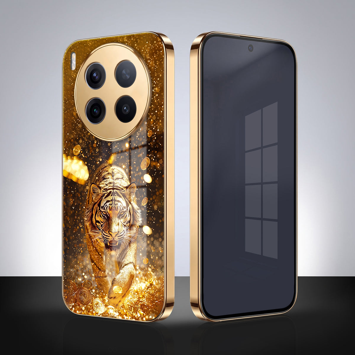 Vivo X300 Pro 5G Luxury Tiger Gold Electroplated Glass Phone Back Case