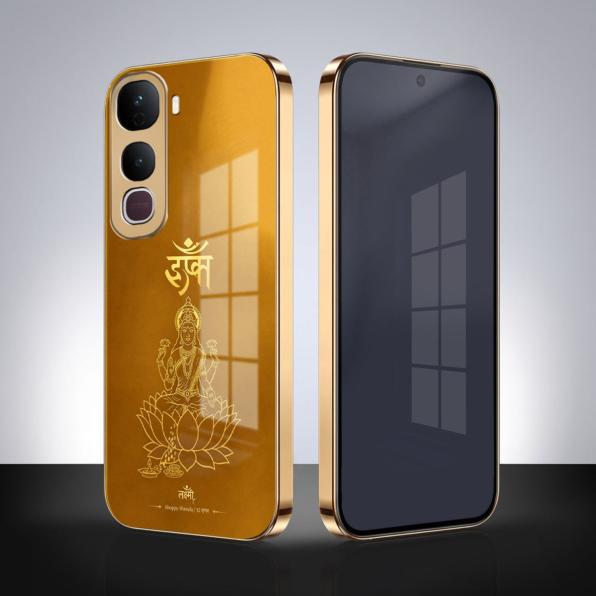 Vivo Y400 Pro 5G Shree Lakshmi Divine Gold Electroplated Glass Phone Back Case