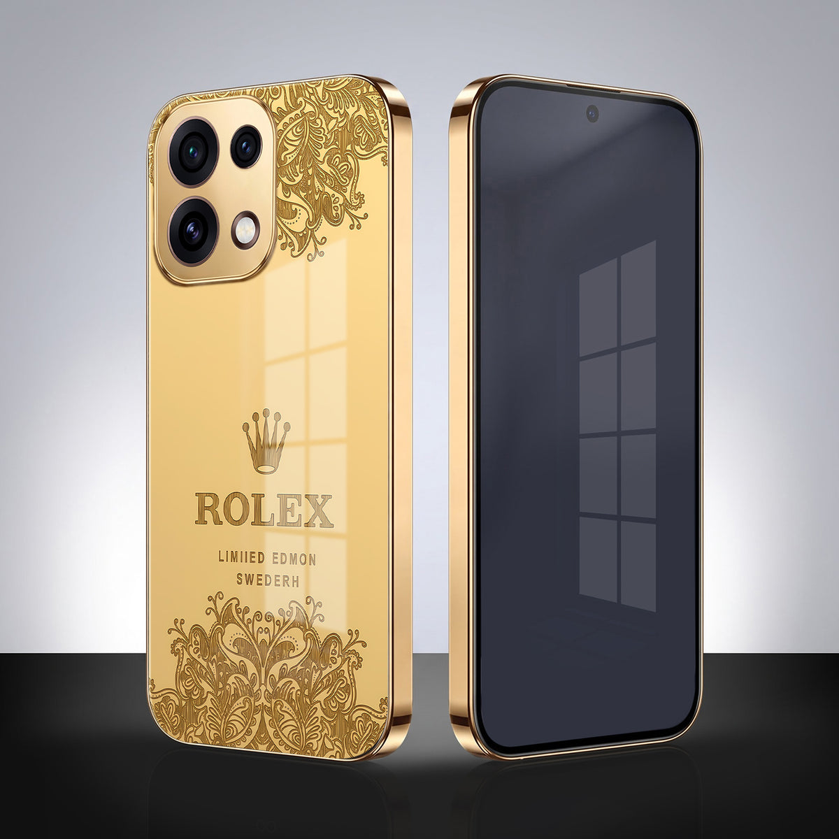 Oppo Reno 16C 5G Rolex Crown Gold Electroplated Glass Phone Back Case