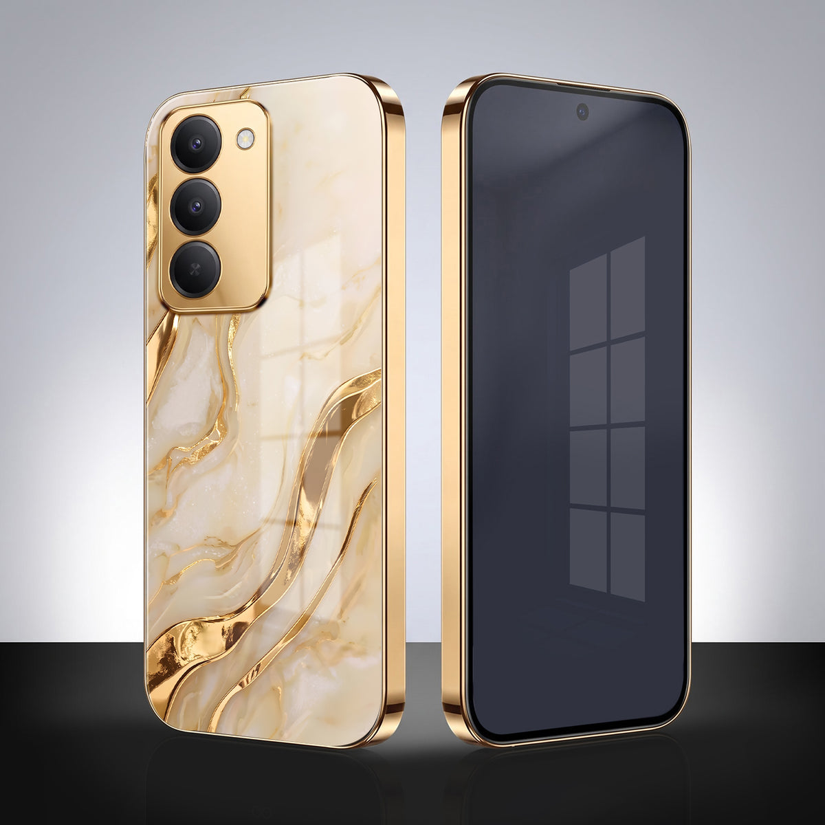 Redmi 15 5G Marvel Texture Gold Electroplated Glass Phone Back Case
