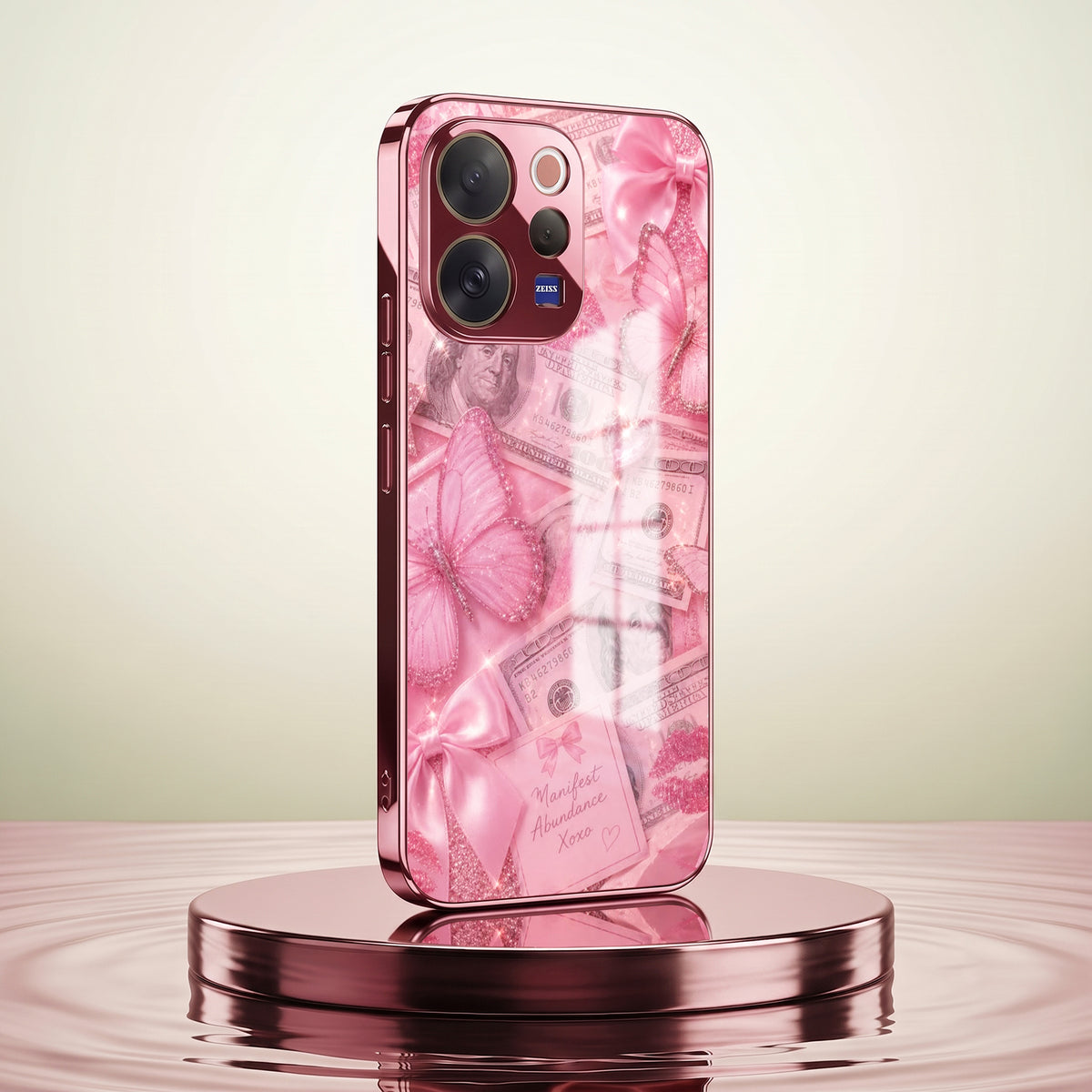 Vivo V70 5G Luxury Dollar Butterfly Pink Electroplated Glass Phone Back Case