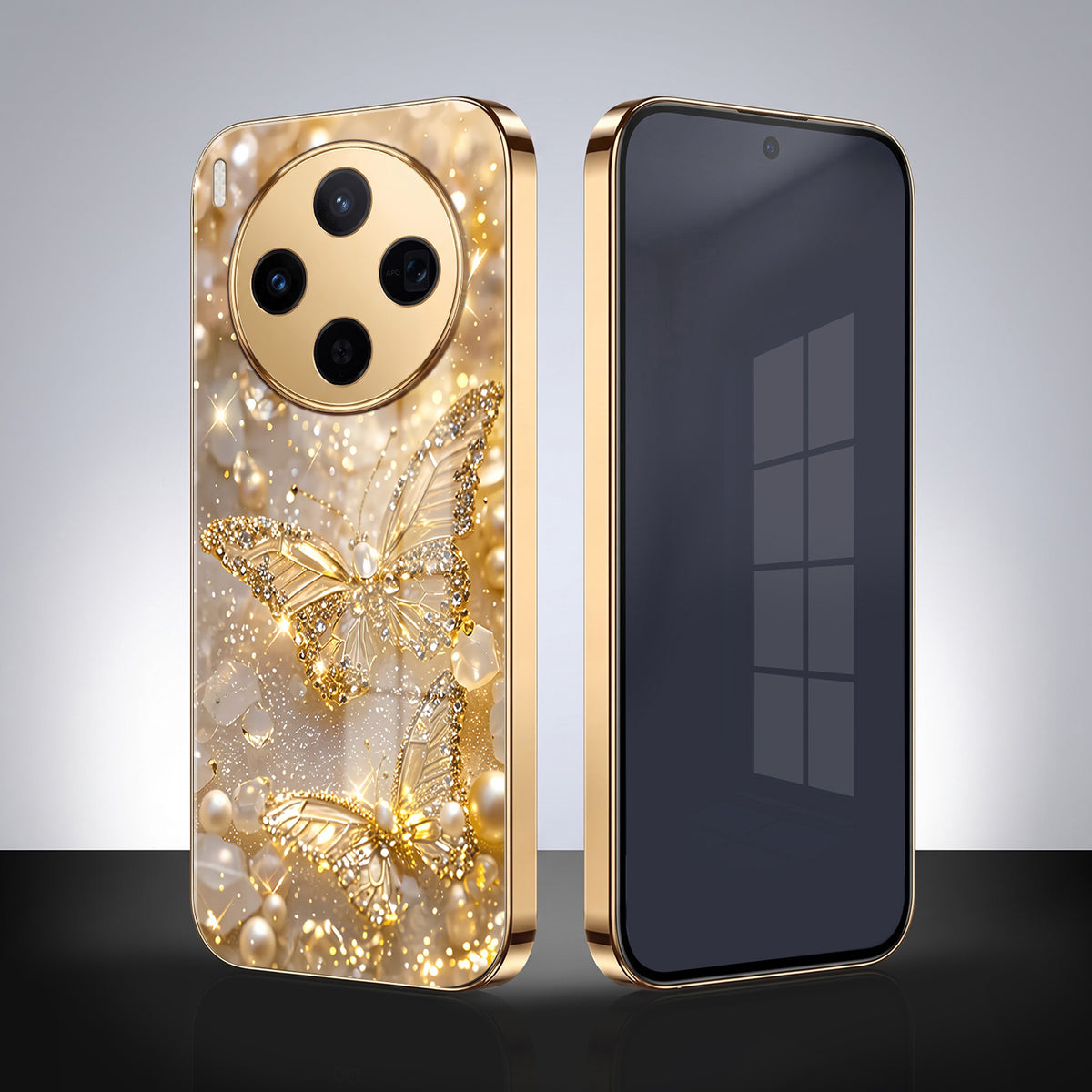 Vivo X300 5G Golden Butterfly Gold Electroplated Glass Phone Back Case