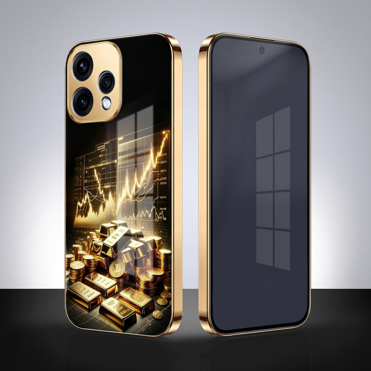 Oppo Reno 15 5G Luxury Wealth Trader Gold Electroplated Glass Phone Back Case