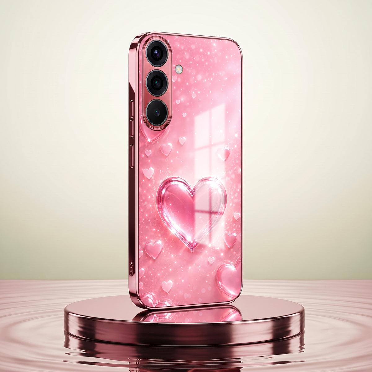 Samsung Galaxy A56 5G Luxury 3D Jelly Heart Pink Electroplated Glass Phone Back Case