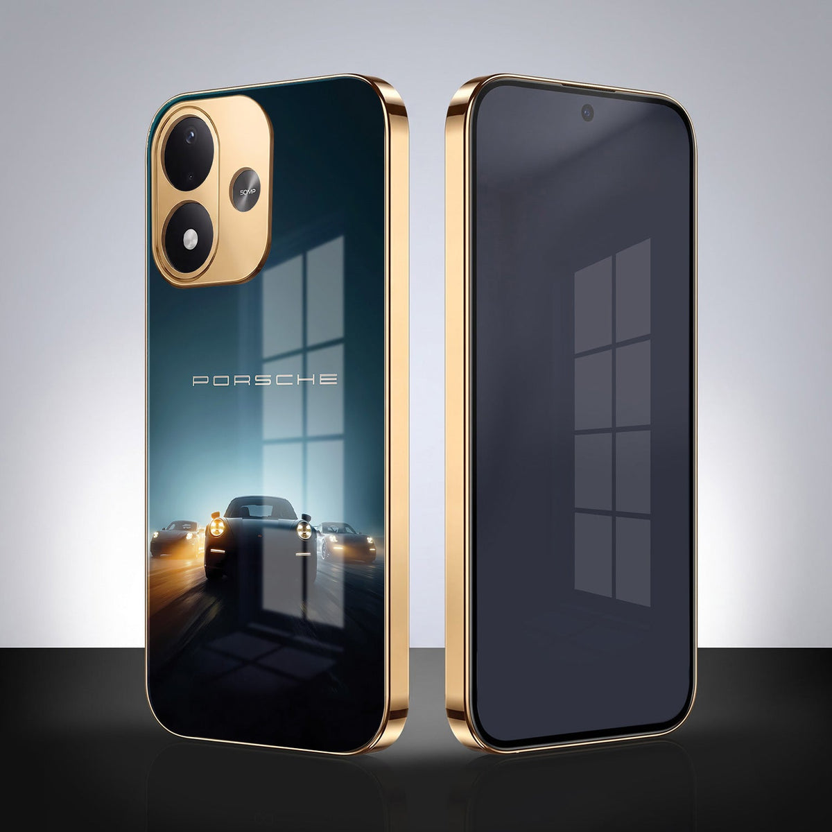 Redmi Note 17 5G Porsche Luxury Gold Electroplated Glass Phone Back Case