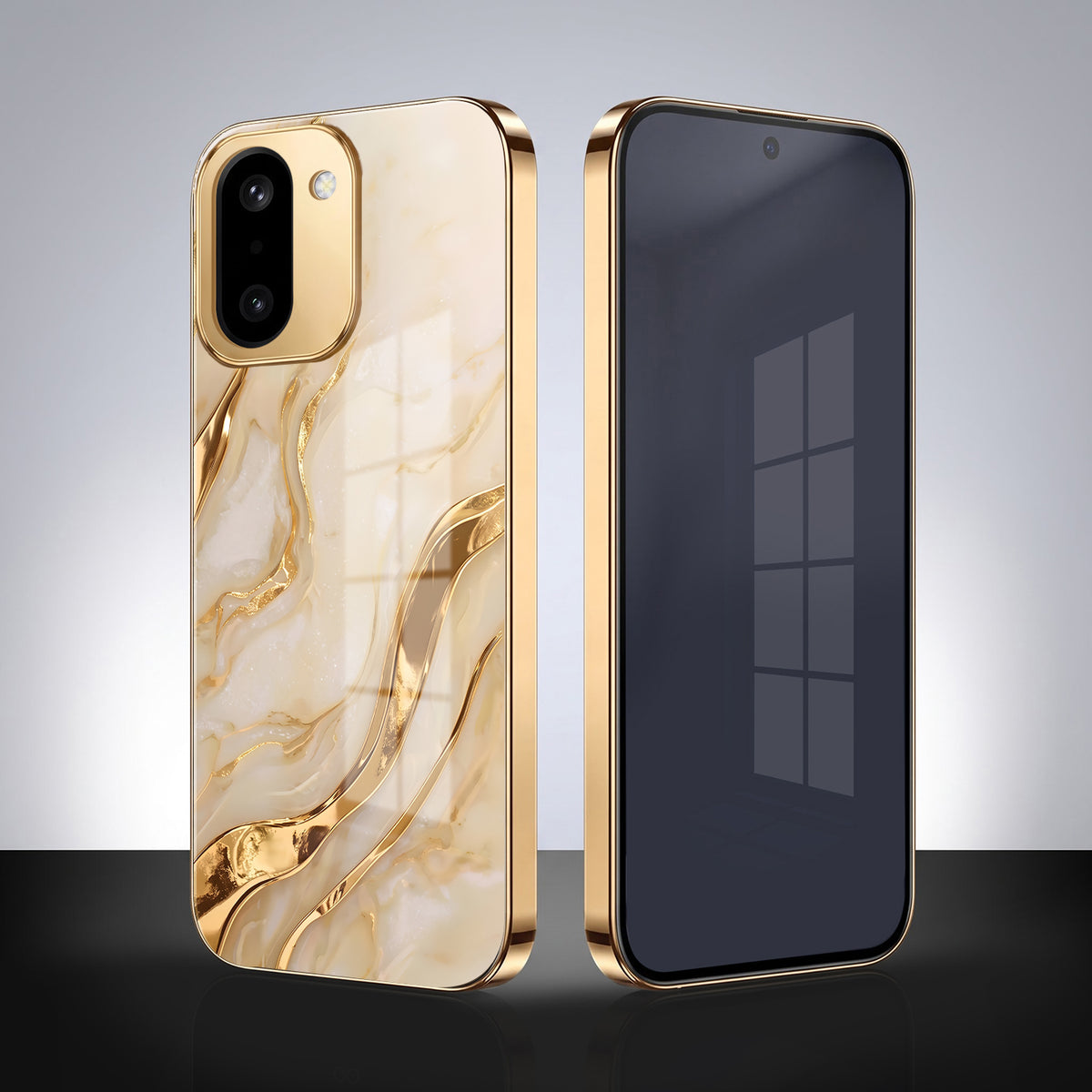 OnePlus 15R 5G Marvel Texture Gold Electroplated Glass Phone Back Case