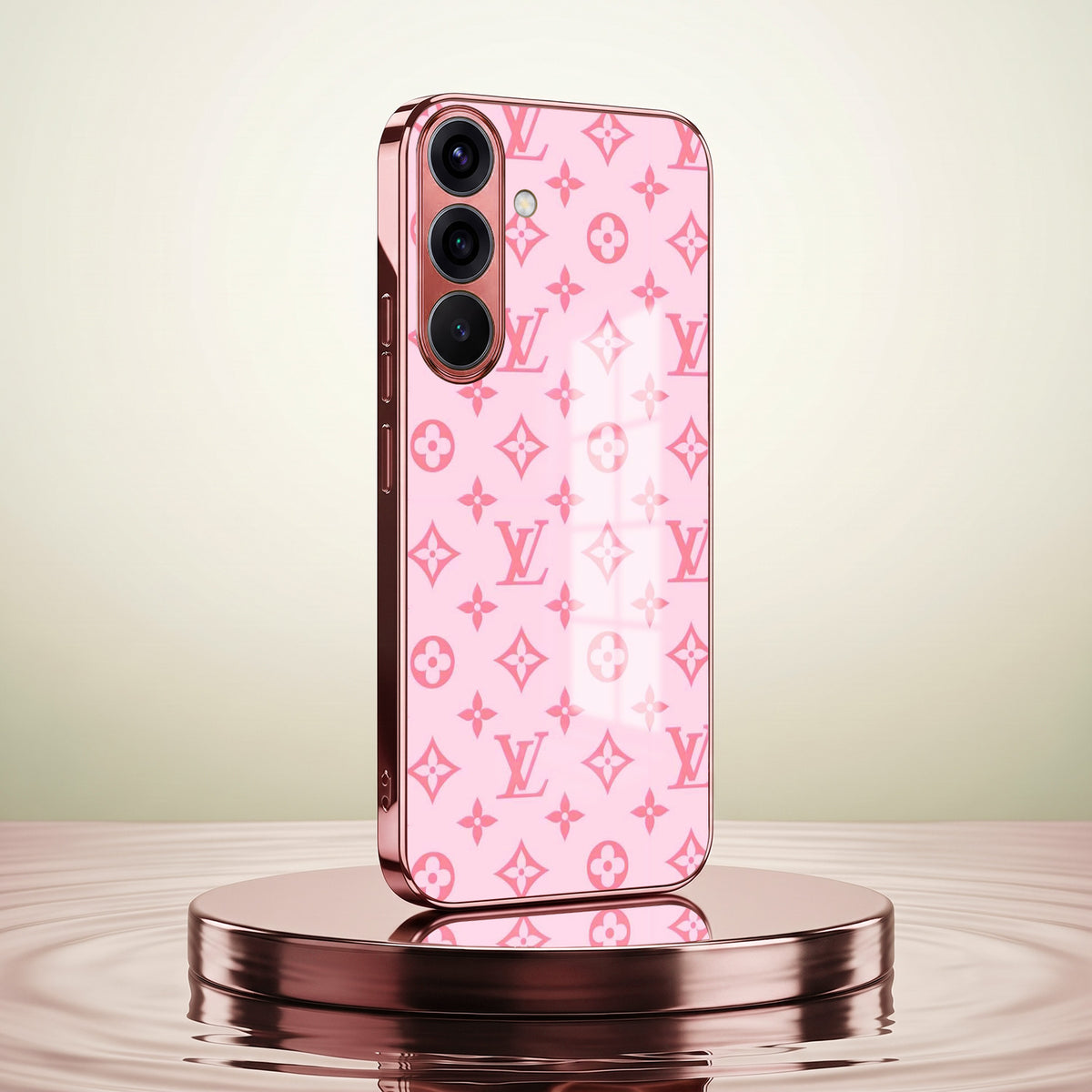 Samsung Galaxy A56 5G Luxury Monogram Pink Electroplated Glass Phone Back Case