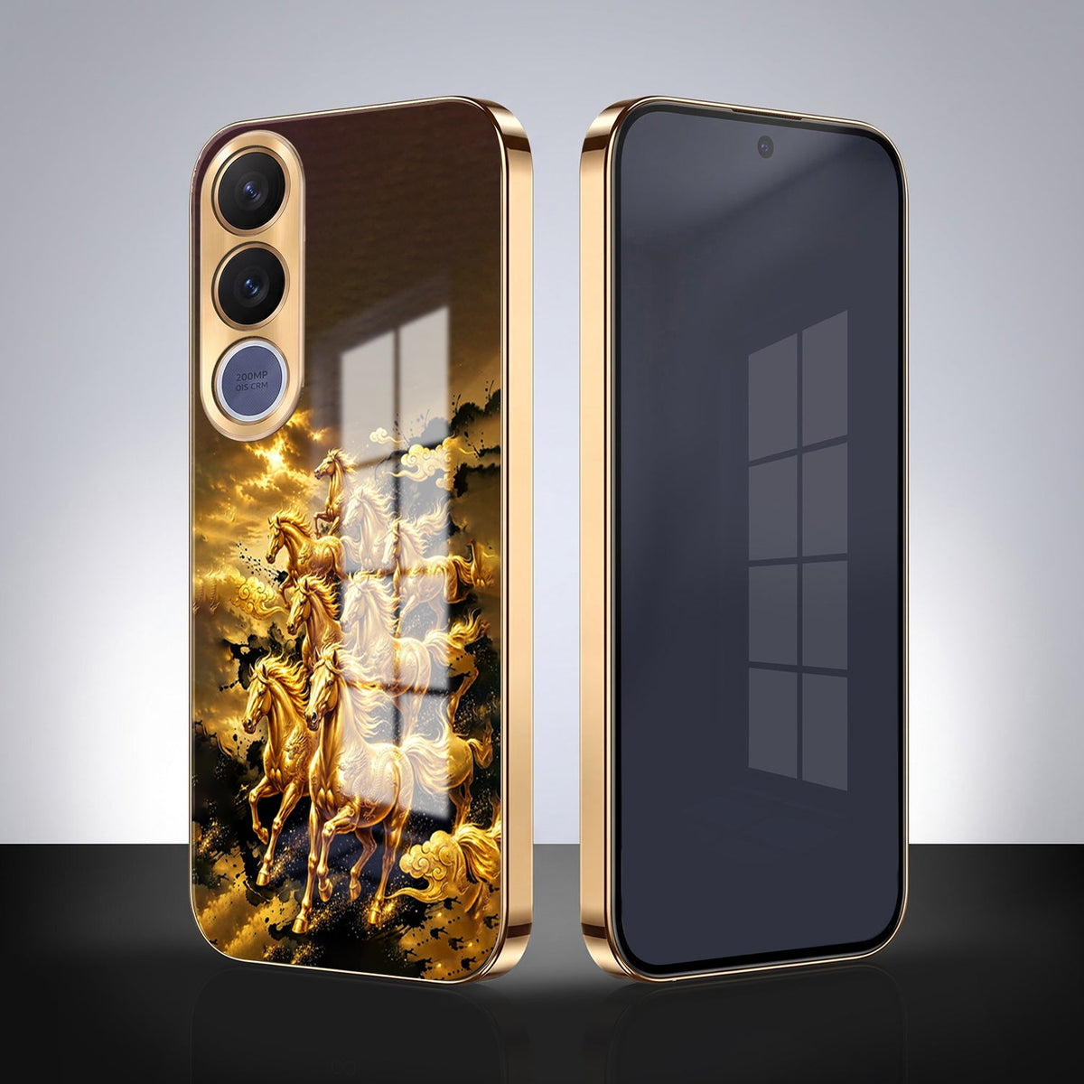 Vivo V70 FE 5G Celestial Seven Horses Gold Electroplated Glass Phone Back Case