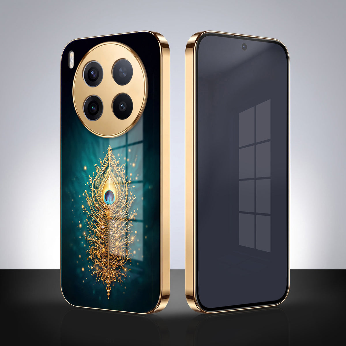 Vivo X300 Pro 5G Golden Peacock Feather Gold Electroplated Glass Phone Back Case