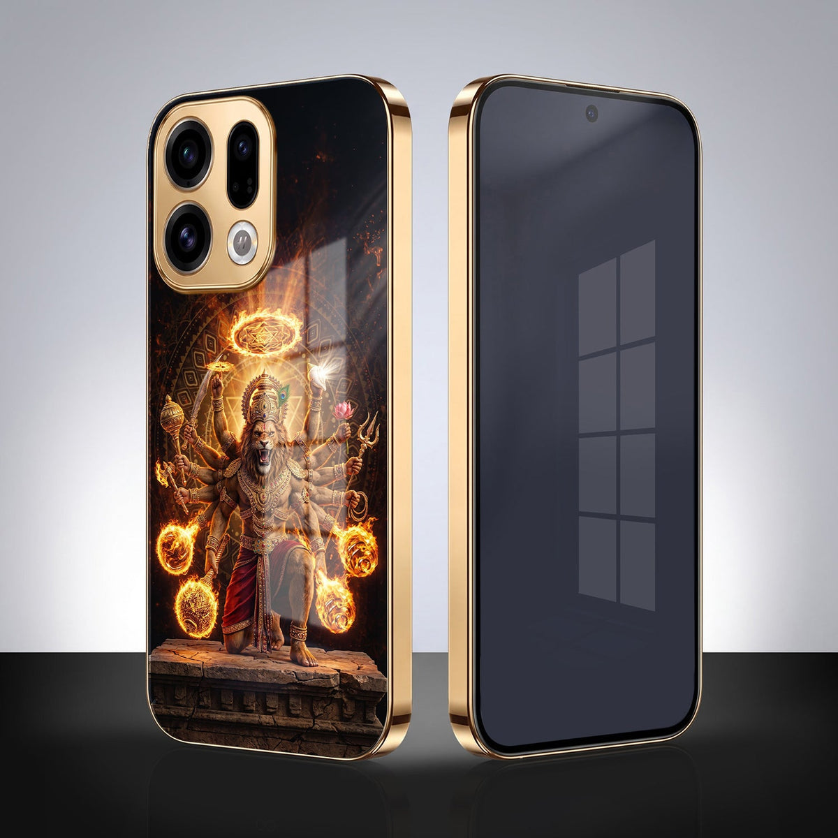 Oppo Find X9 5G Lord Narasimha Gold Electroplated Glass Phone Back Case