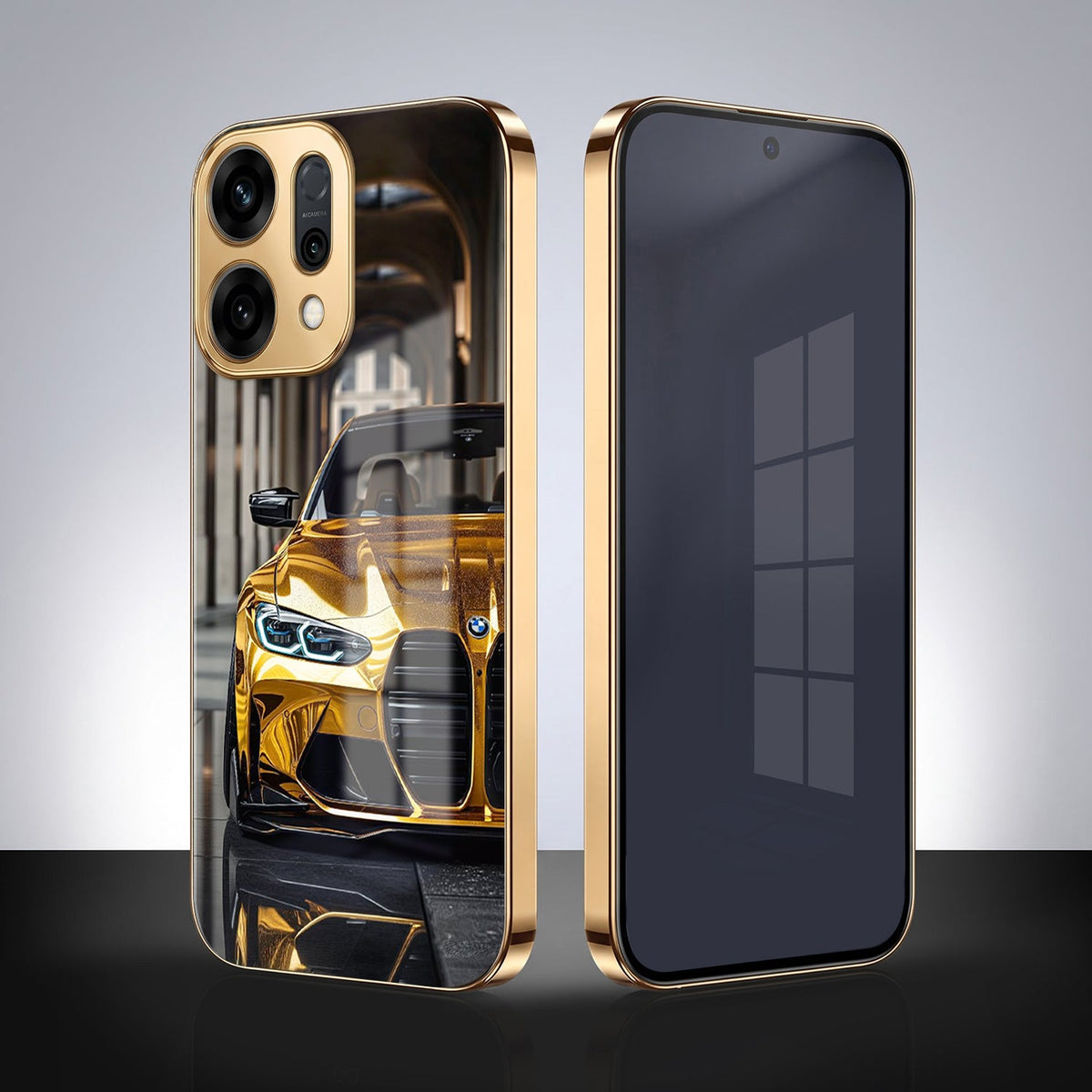Oppo Reno 14 5G Golden BMW Gold Electroplated Glass Phone Back Case