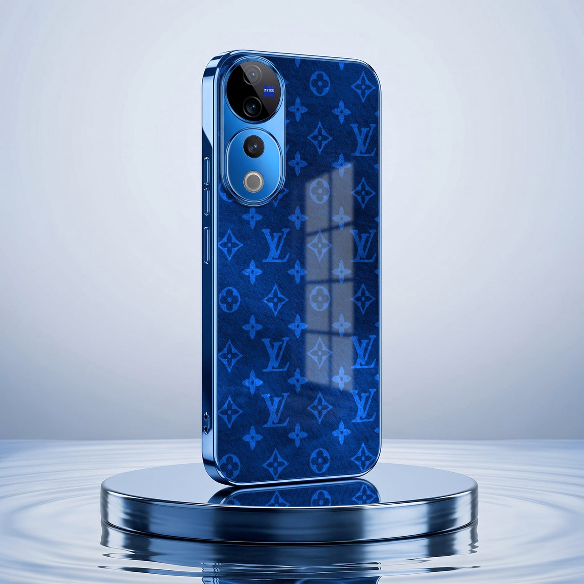 Vivo V40 Pro 5G Luxury Monogram Blue Electroplated Glass Phone Back Case