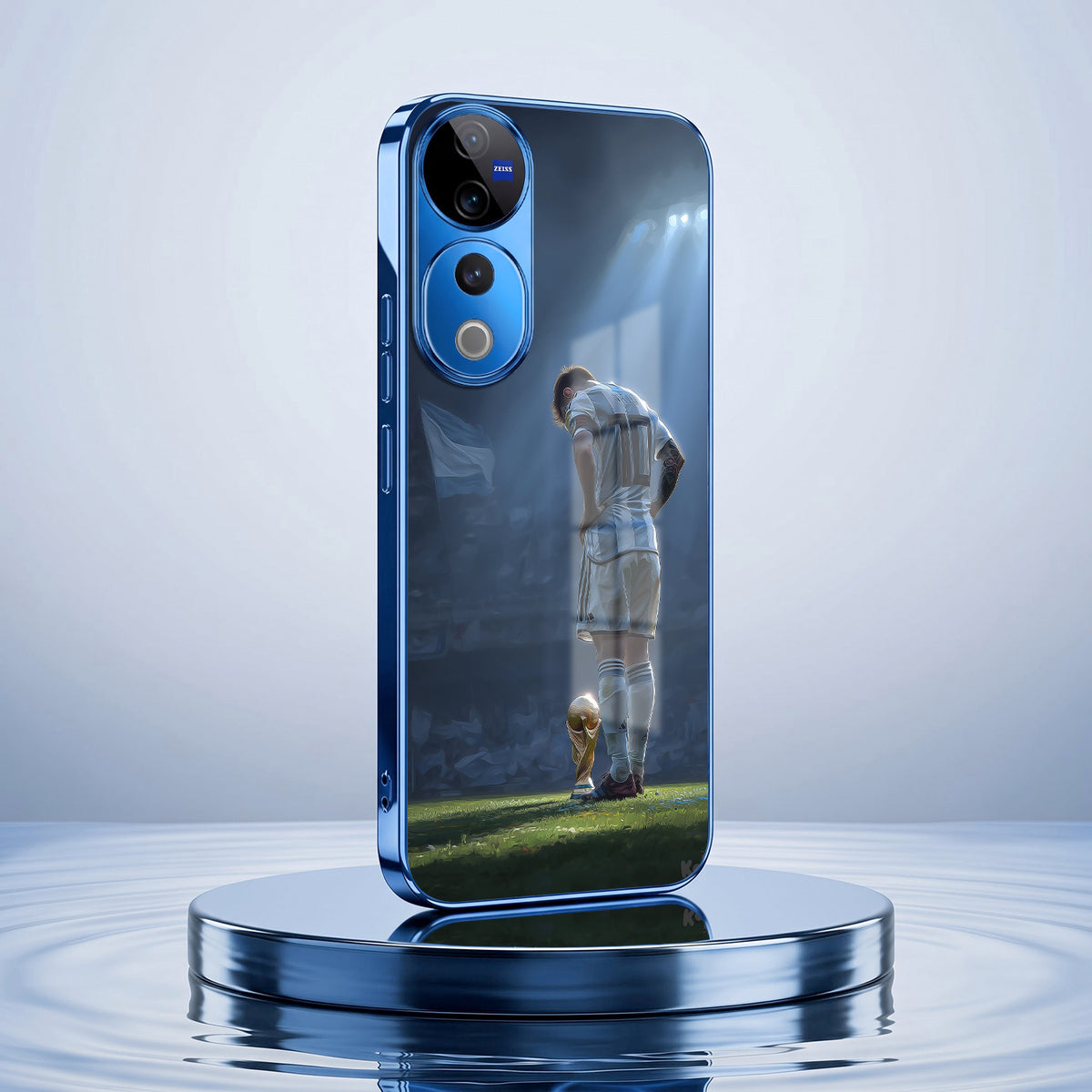 Vivo V40 Pro 5G Football Champion Blue Electroplated Glass Phone Back Case