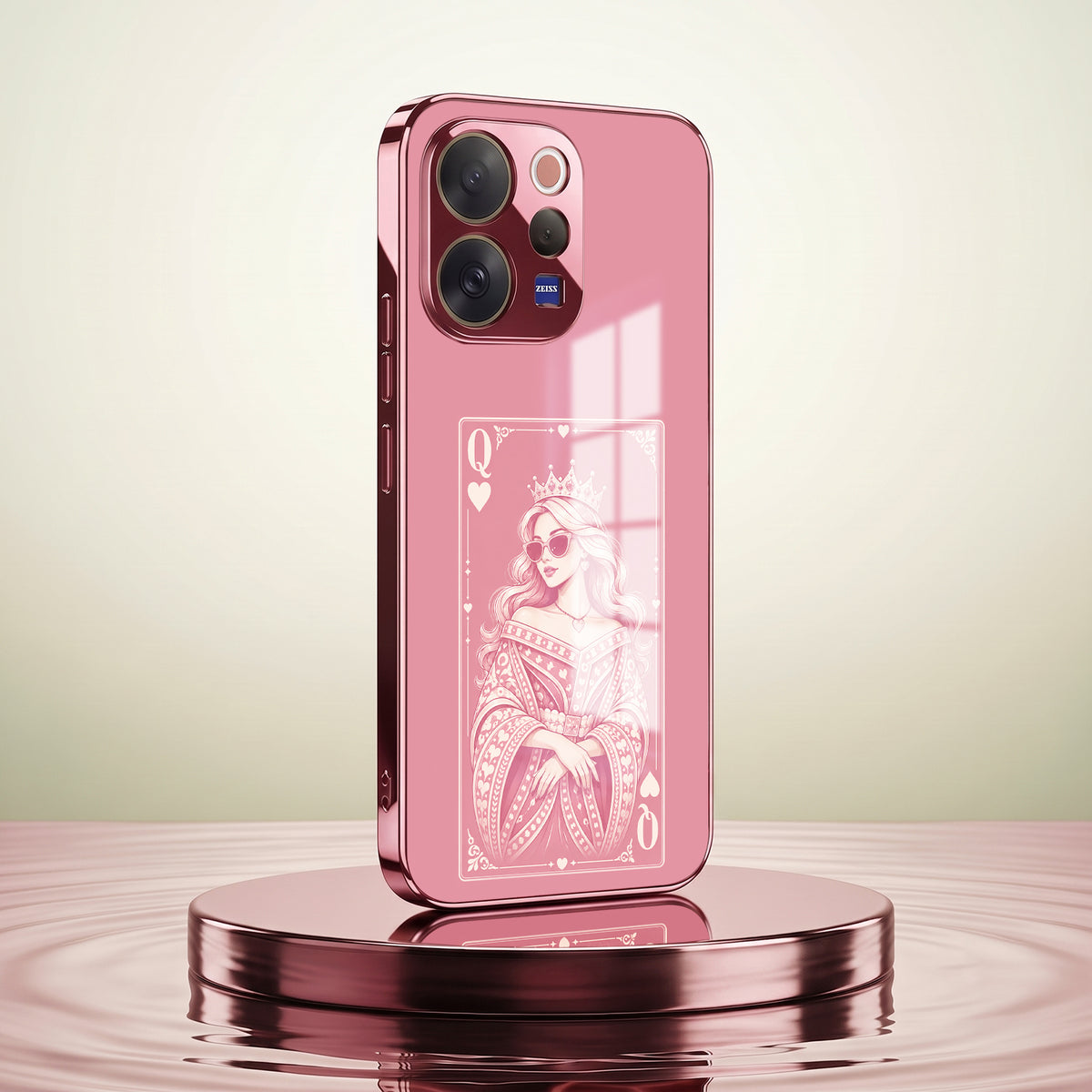 Vivo V70 5G Luxury Royal Queen Pink Electroplated Glass Phone Back Case
