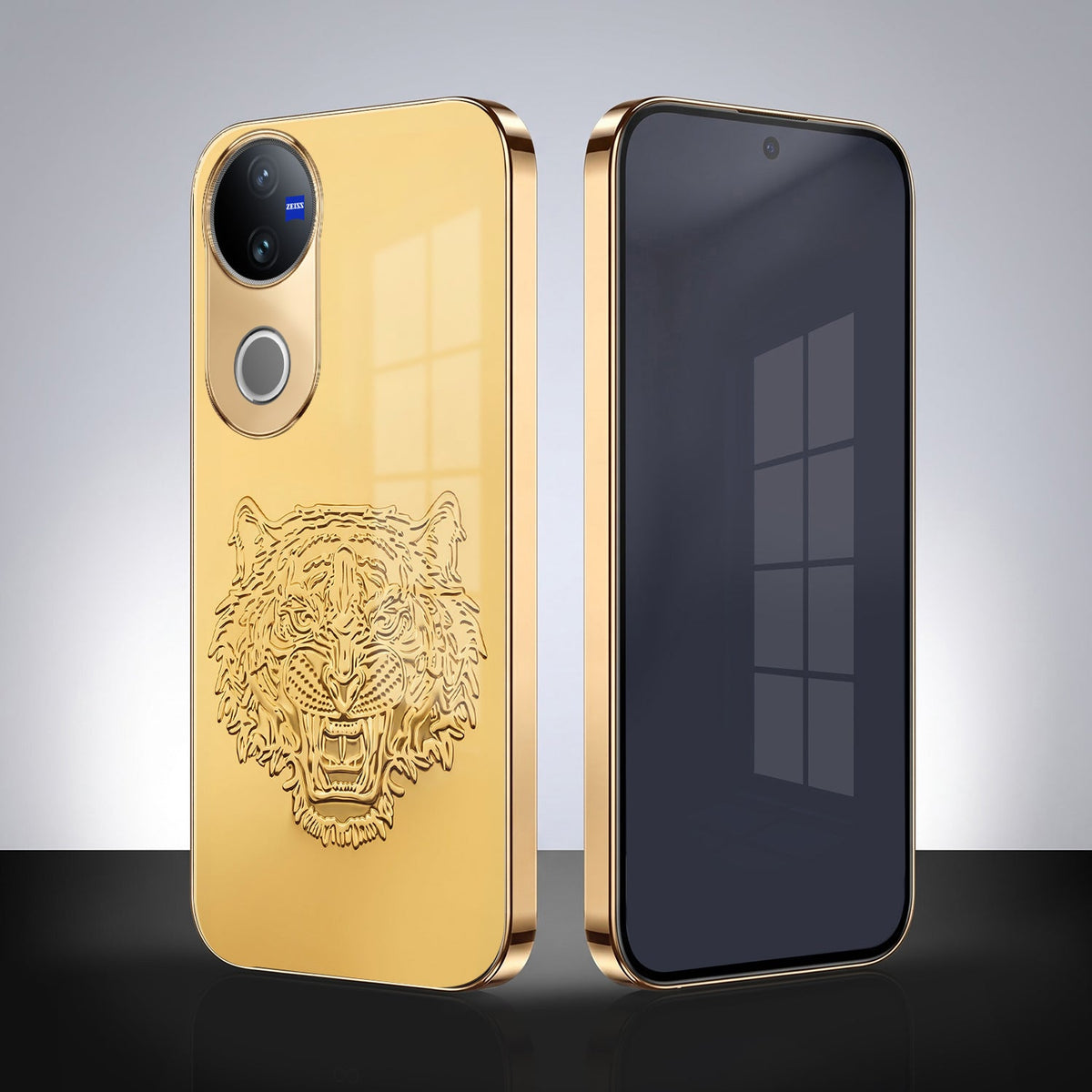 Vivo V50 5G Golden Tiger Face Gold Electroplated Glass Phone Back Case