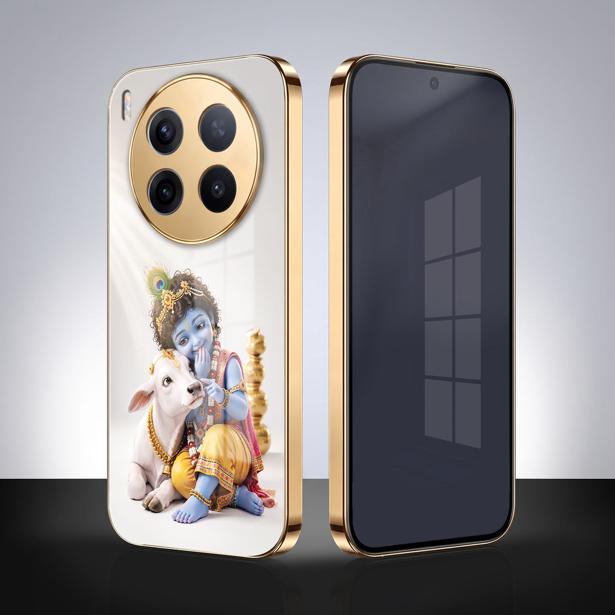 Vivo X300 Pro 5G Bal Krishna Blessings Gold Electroplated Glass Phone Back Case