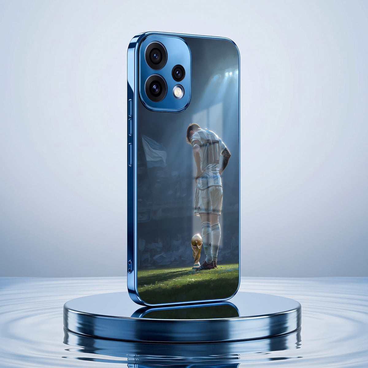 Oppo Reno 15 5G Football Champion Blue Electroplated Glass Phone Back Case