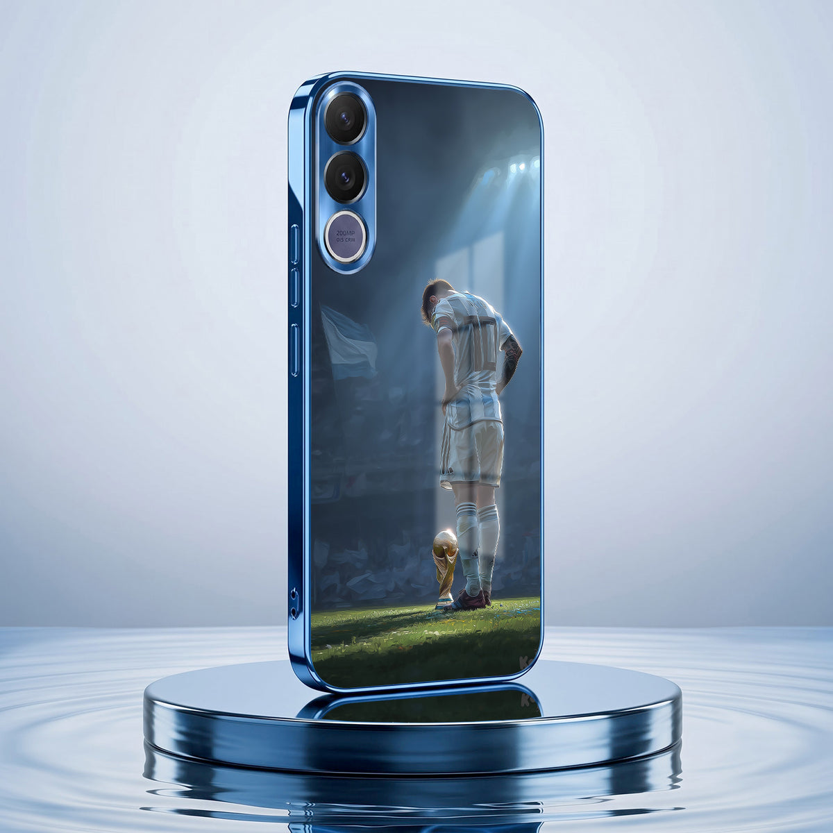 Vivo V70 FE 5G Football Champion Blue Electroplated Glass Phone Back Case