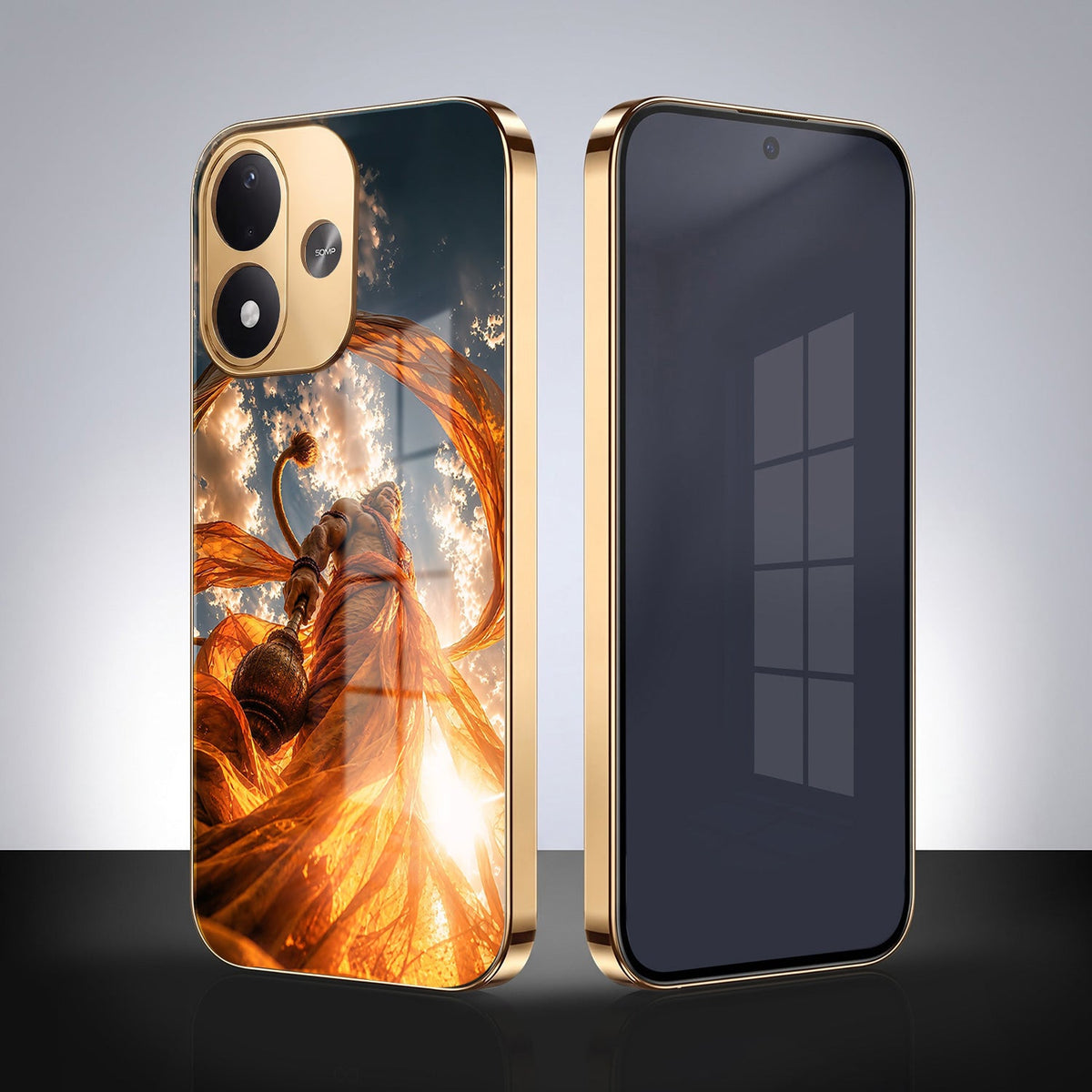 Redmi Note 17 5G Divine Hanuman Gold Electroplated Glass Phone Back Case