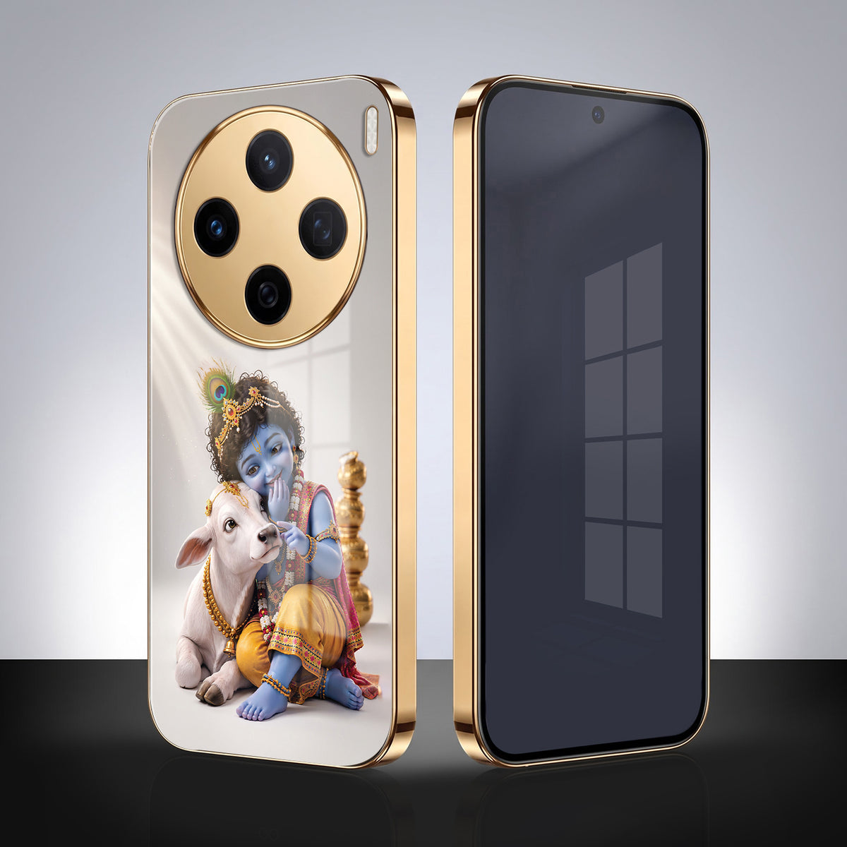 Vivo X200 5G Bal Krishna Blessings Gold Electroplated Glass Phone Back Case