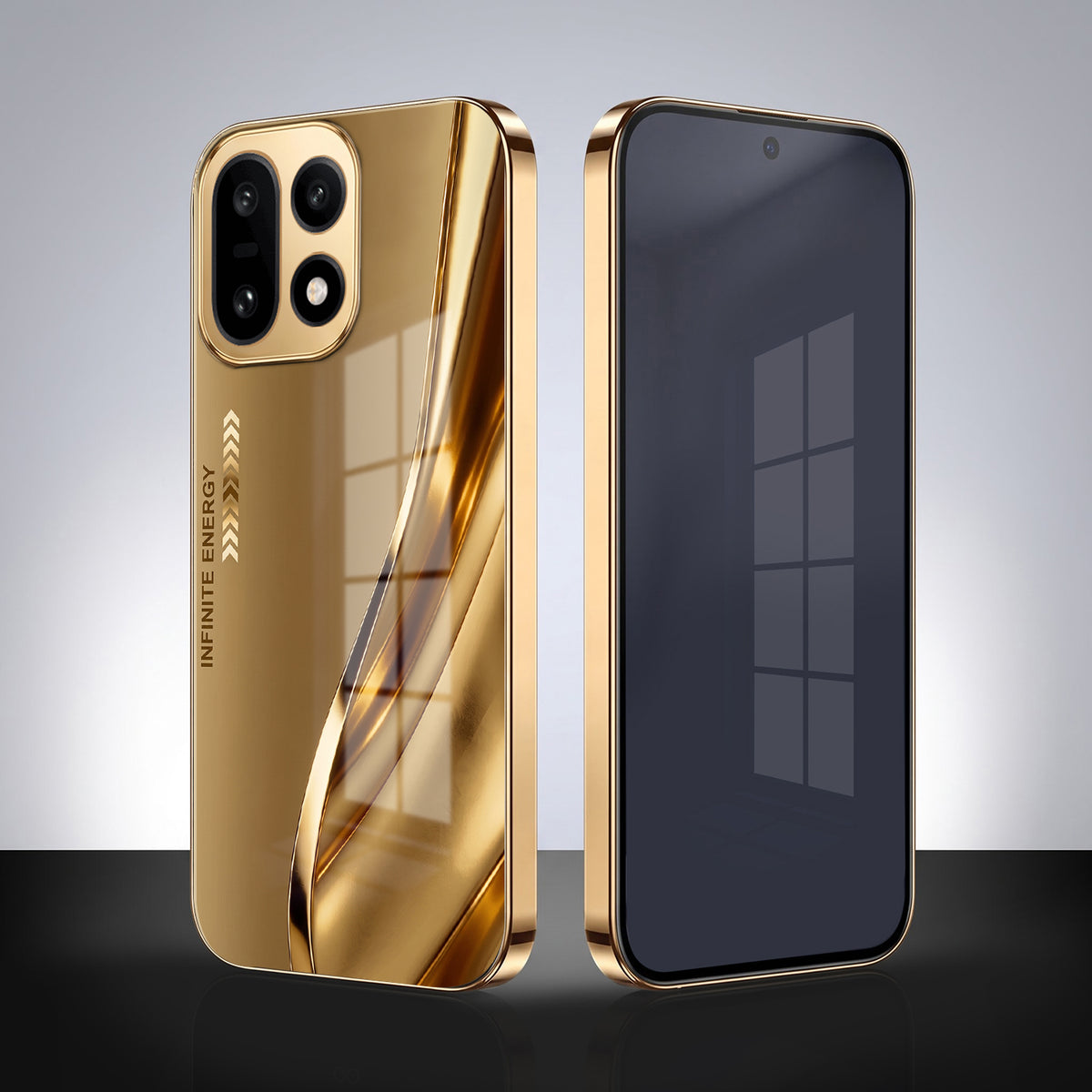 OnePlus 15 5G Luxury Infinity Energy Gold Electroplated Glass Phone Case