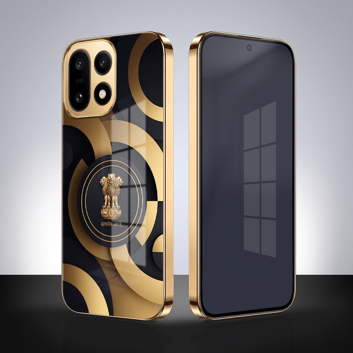 OnePlus 15 5G Royal Emblem Gold Electroplated Glass Phone Back Case