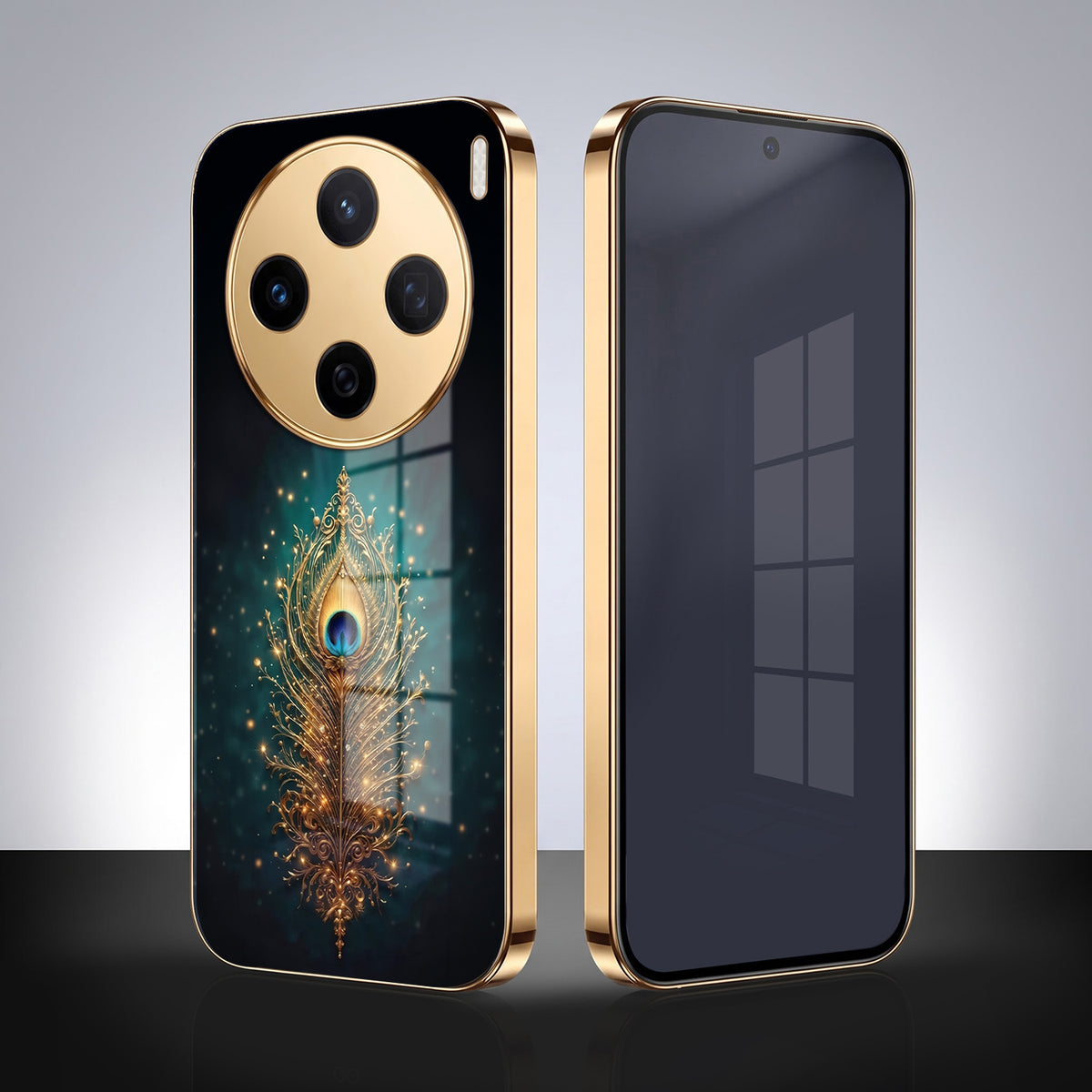 Vivo X200 5G Golden Peacock Feather Gold Electroplated Glass Phone Back Case