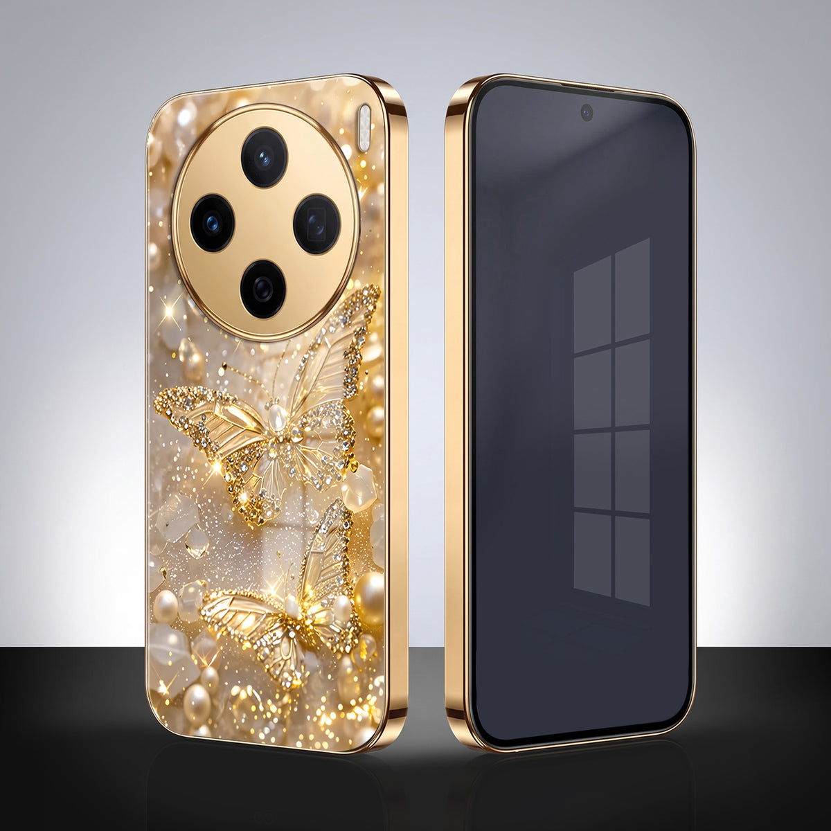 Vivo X200 5G Golden Butterfly Gold Electroplated Glass Phone Back Case