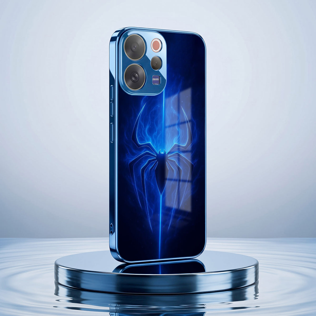 Vivo V70 5G Neon Spider Blue Electroplated Glass Phone Back Case