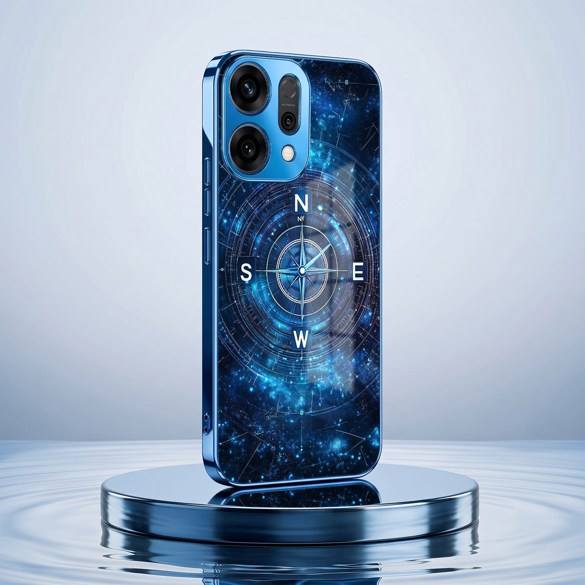 Oppo Reno 14 5G Astral Compass Blue Electroplated Glass Phone Back Case