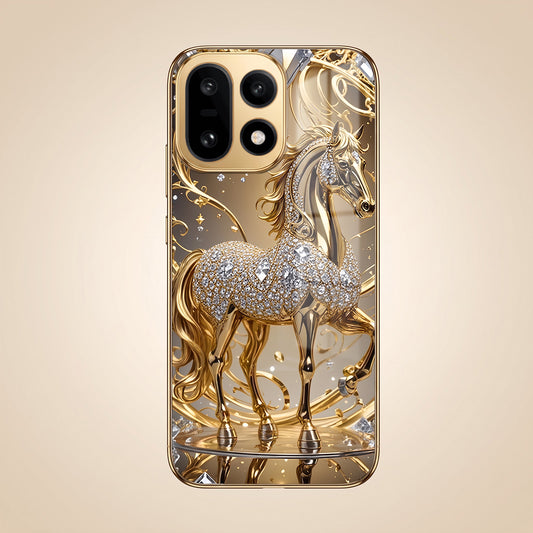 OnePlus 15 5G Luxury Horse Texture Gold Electroplated Glass Phone Back Case
