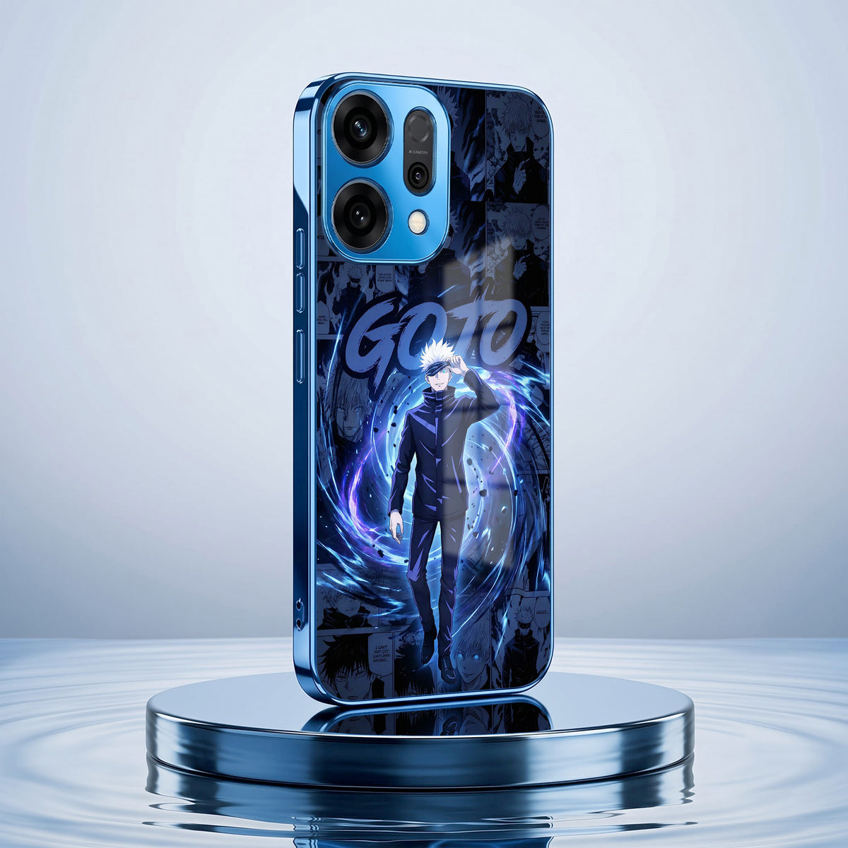 Oppo Reno 14 5G Jujutsu Kaisen Blue Electroplated Glass Phone Back Case