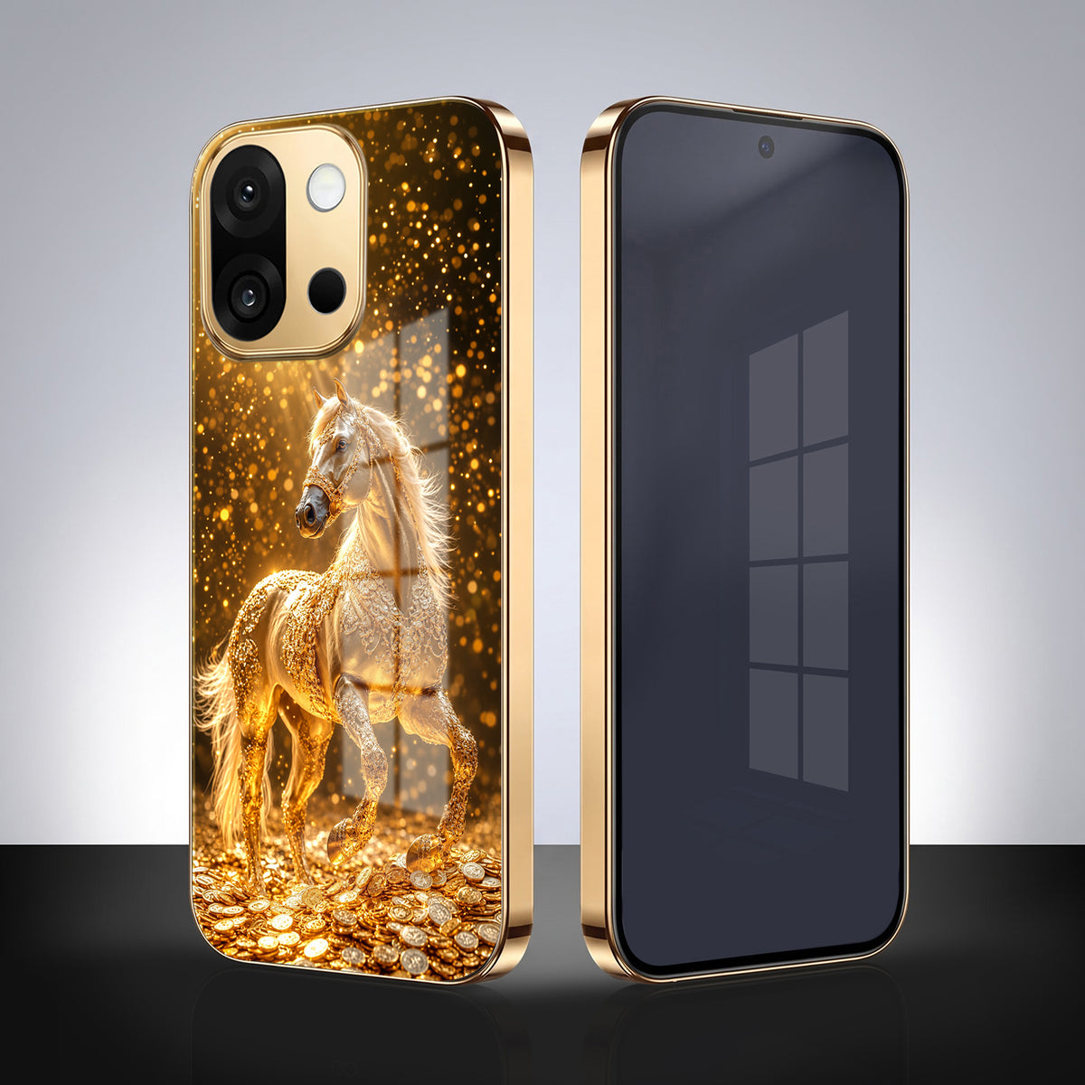 OnePlus 13s 5G Golden Horse Sparkle Gold Electroplated Glass Phone Back Case