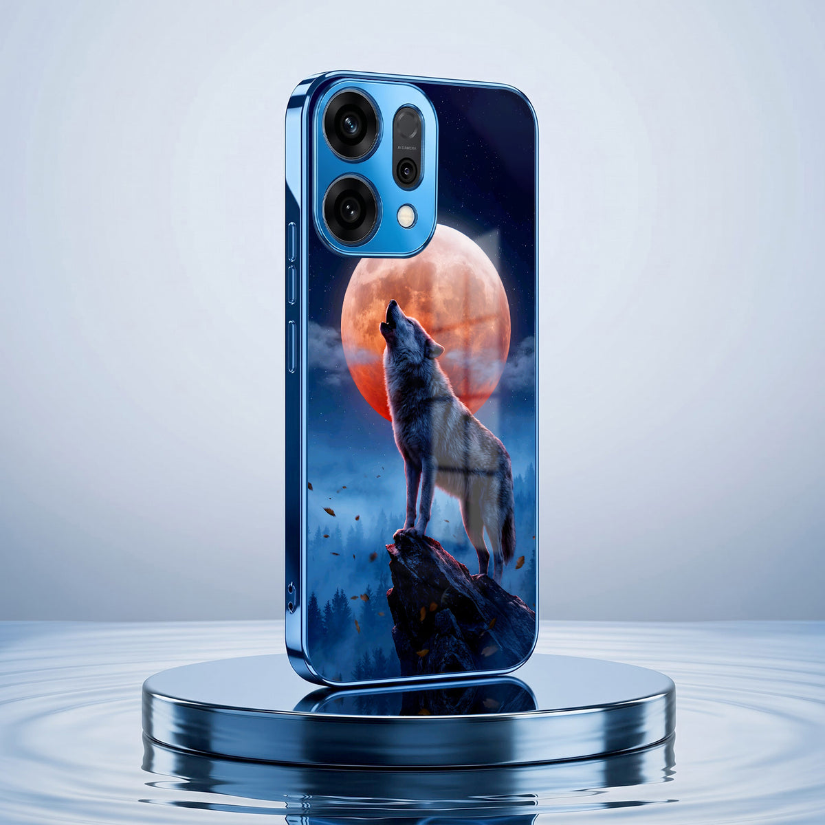 Oppo Reno 14 5G Lunar Wolf Blue Electroplated Glass Phone Back Case