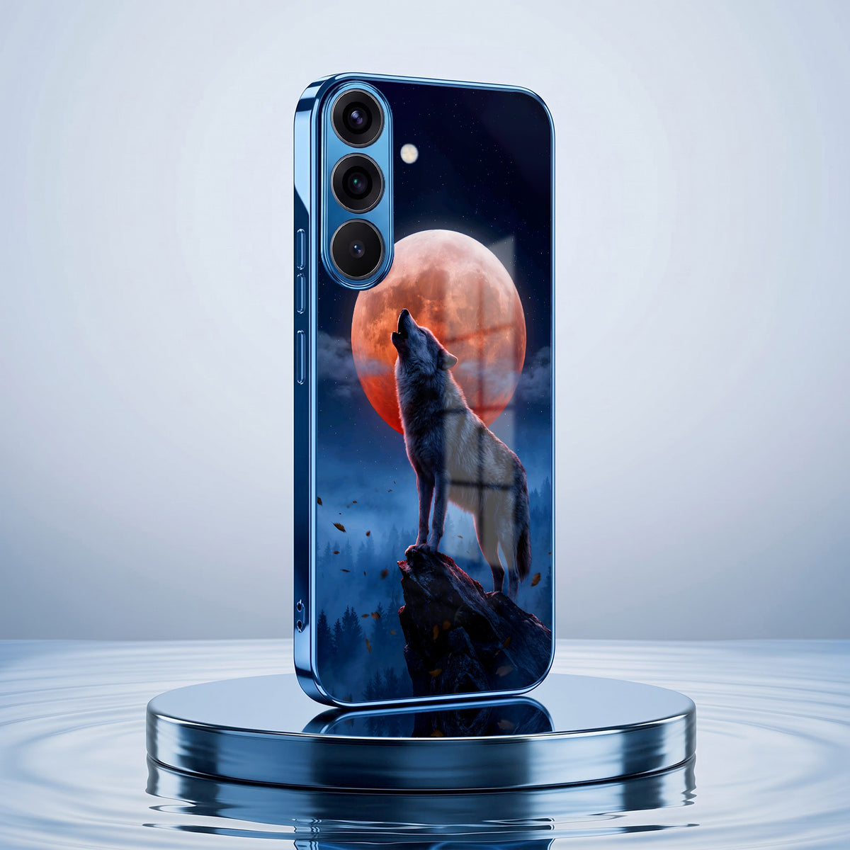 Samsung Galaxy A36 5G Lunar Wolf Blue Electroplated Glass Phone Back Case
