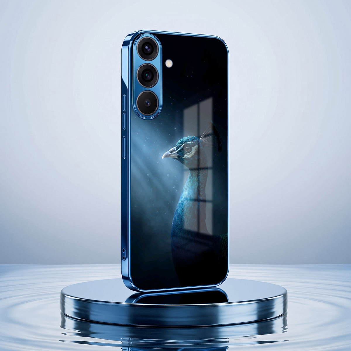 Samsung Galaxy A56 5G Royal Peacock Blue Electroplated Glass Phone Back Case
