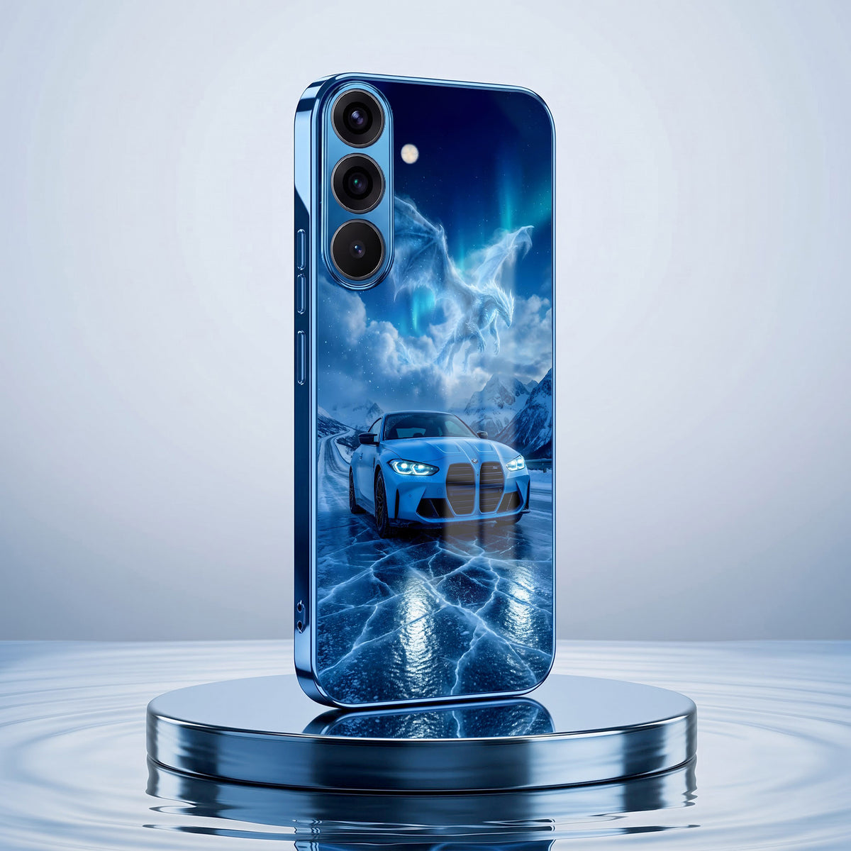 Samsung Galaxy A36 5G Ice Dragon GT Blue Electroplated Glass Phone Back Case