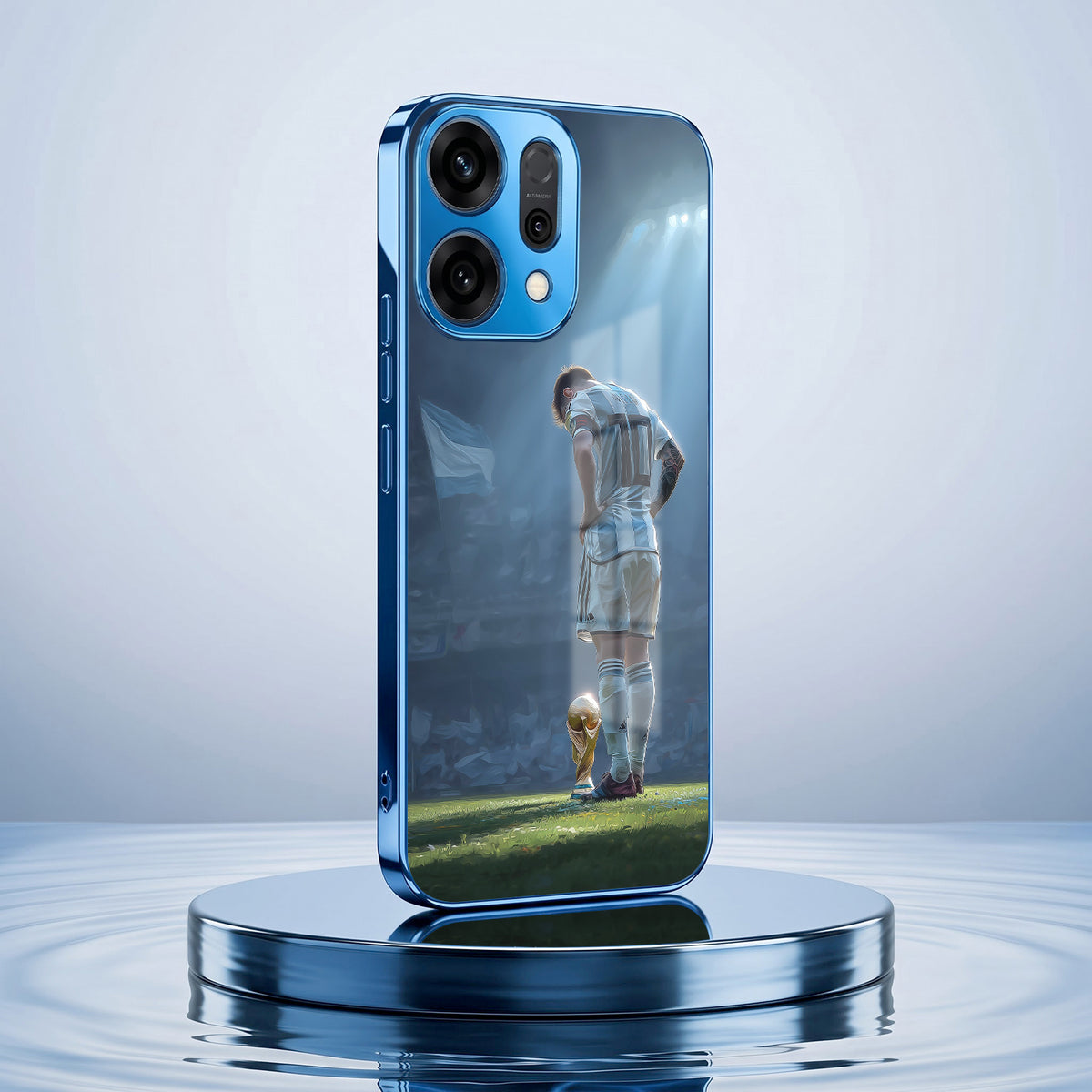 Oppo Reno 14 5G Football Champion Blue Electroplated Glass Phone Back Case