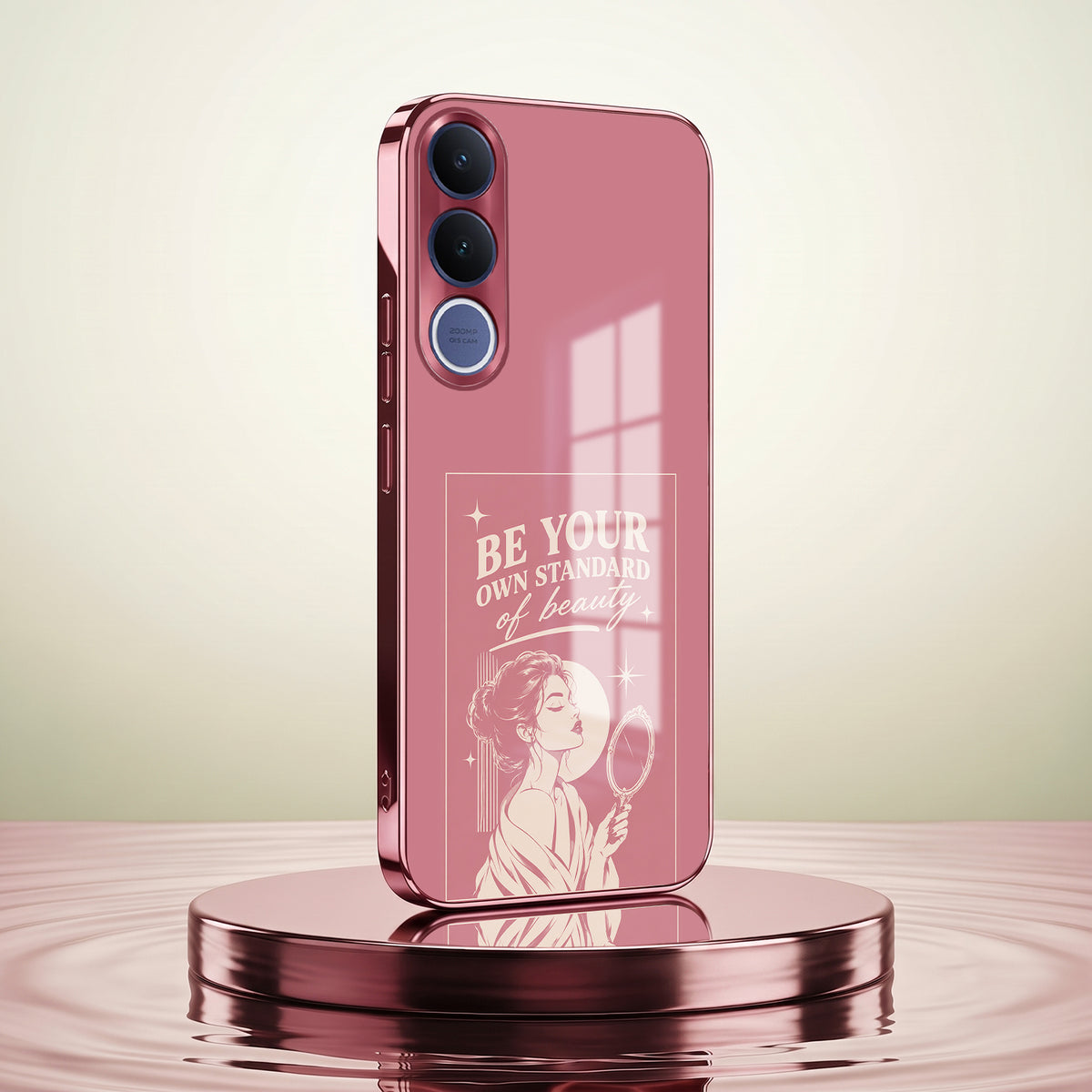 Vivo V70 FE 5G Luxury Aesthetic Girl Pink Electroplated Glass Phone Back Case