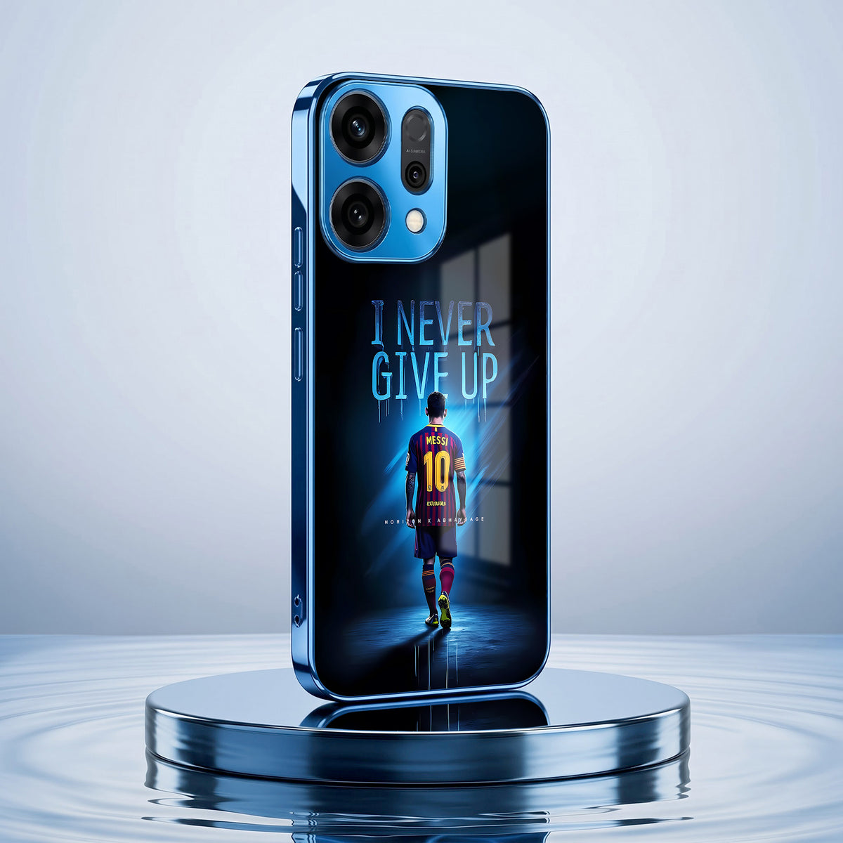 Oppo Reno 14 5G Never Give Up Blue Electroplated Glass Phone Back Case