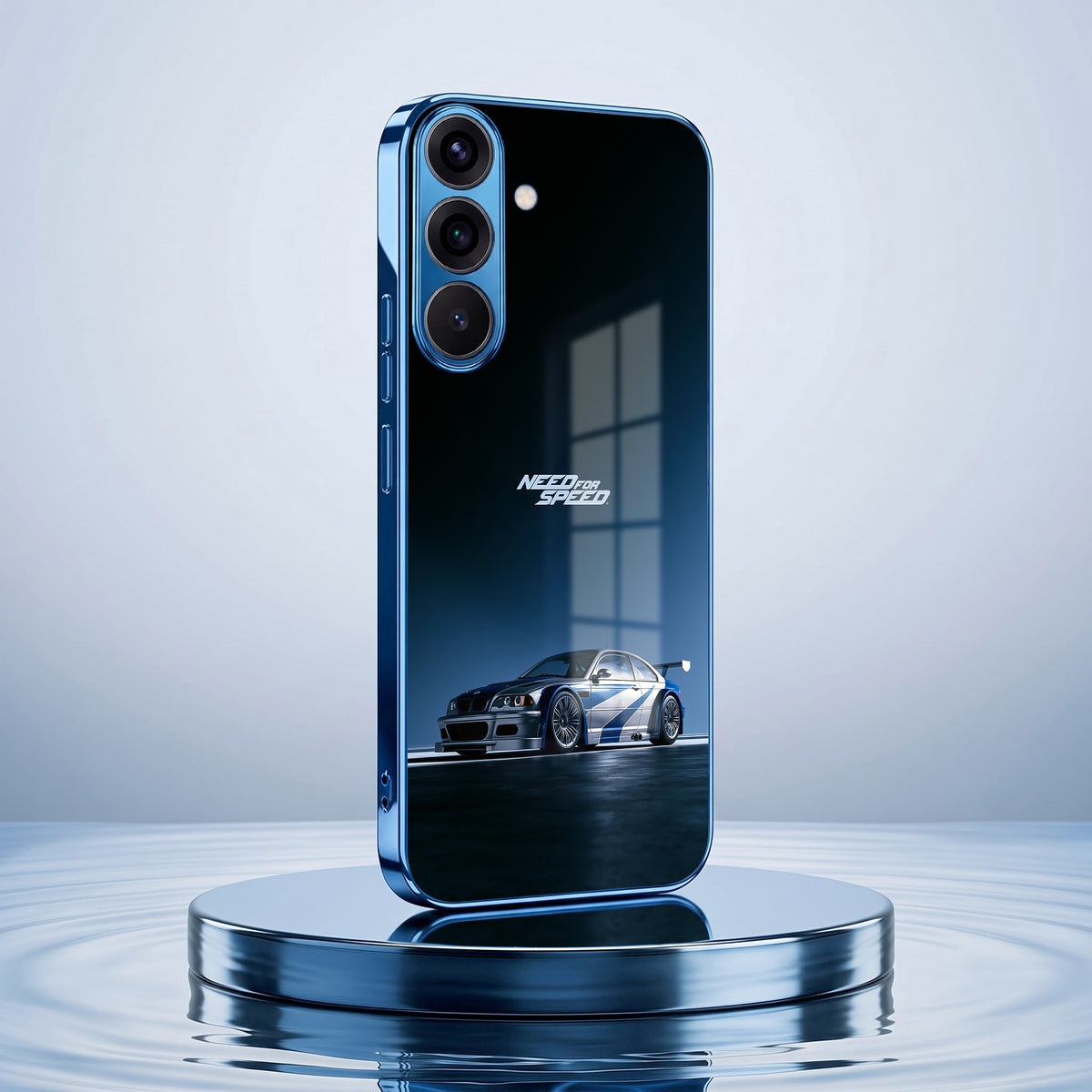 Samsung Galaxy A36 5G Need For Speed Blue Electroplated Glass Phone Back Case